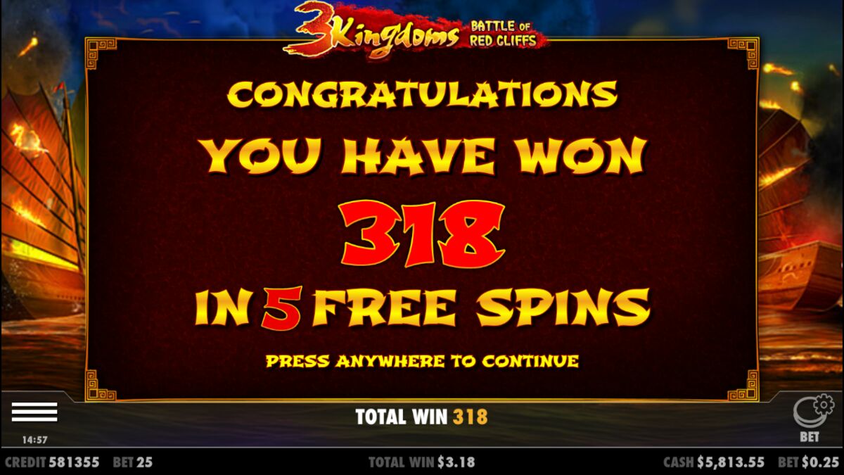 3 Kingdoms Battle of Red Cliffs - Free spins 5