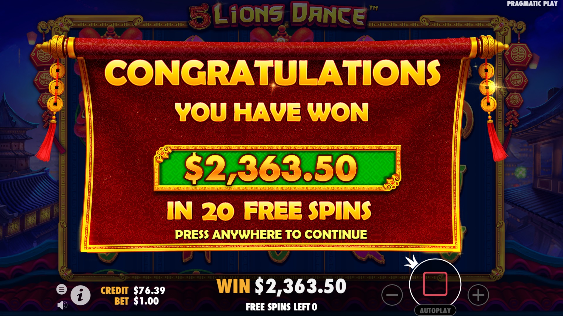 5 Lions Dance - Free spins 2