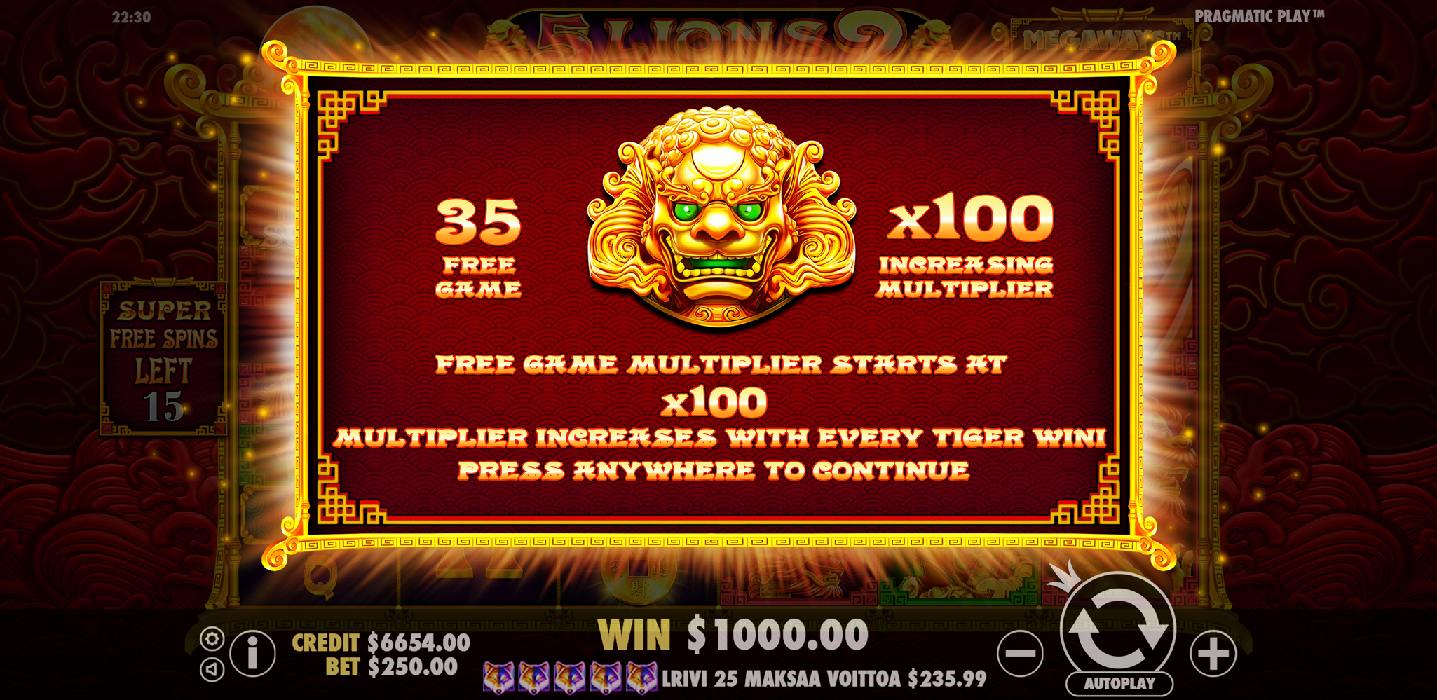 5 Lions Megaways 2 - Free spins 16