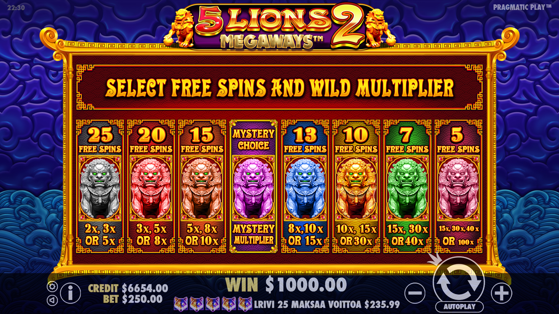 5 Lions Megaways 2 - Free spins 18