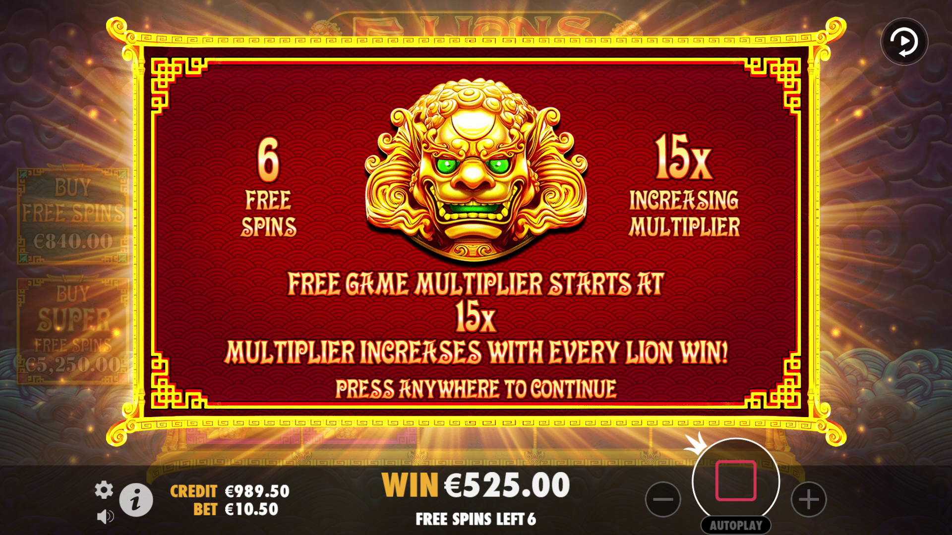 5 Lions Reborn - Free spins 7