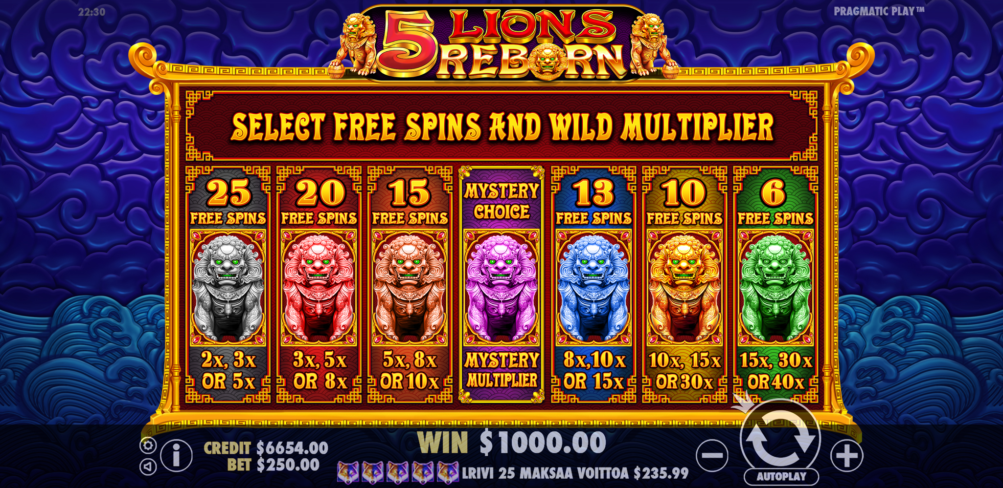 5 Lions Reborn - Free spins 8