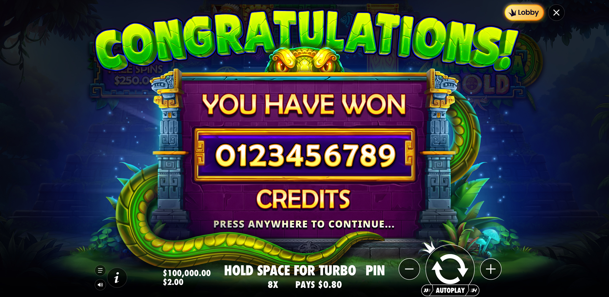 Anaconda Gold - Big win 10