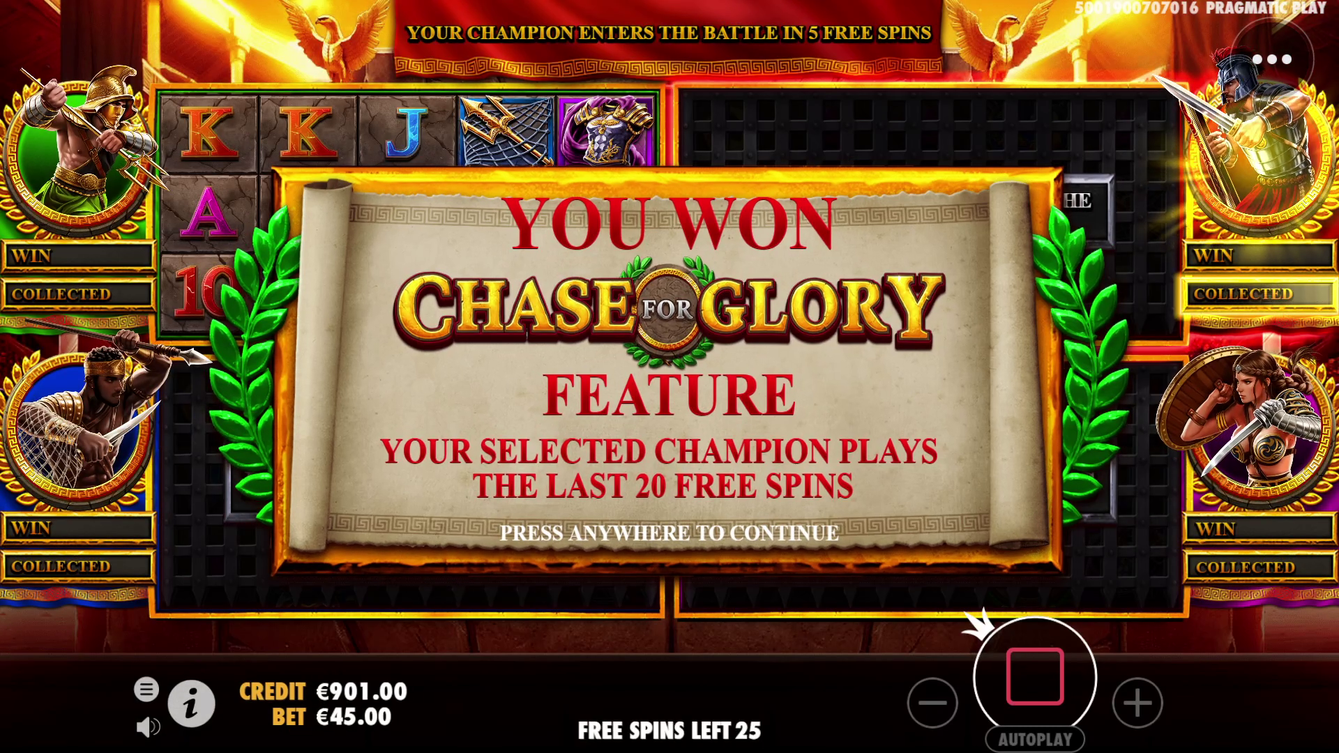 Chase for Glory - Free spins