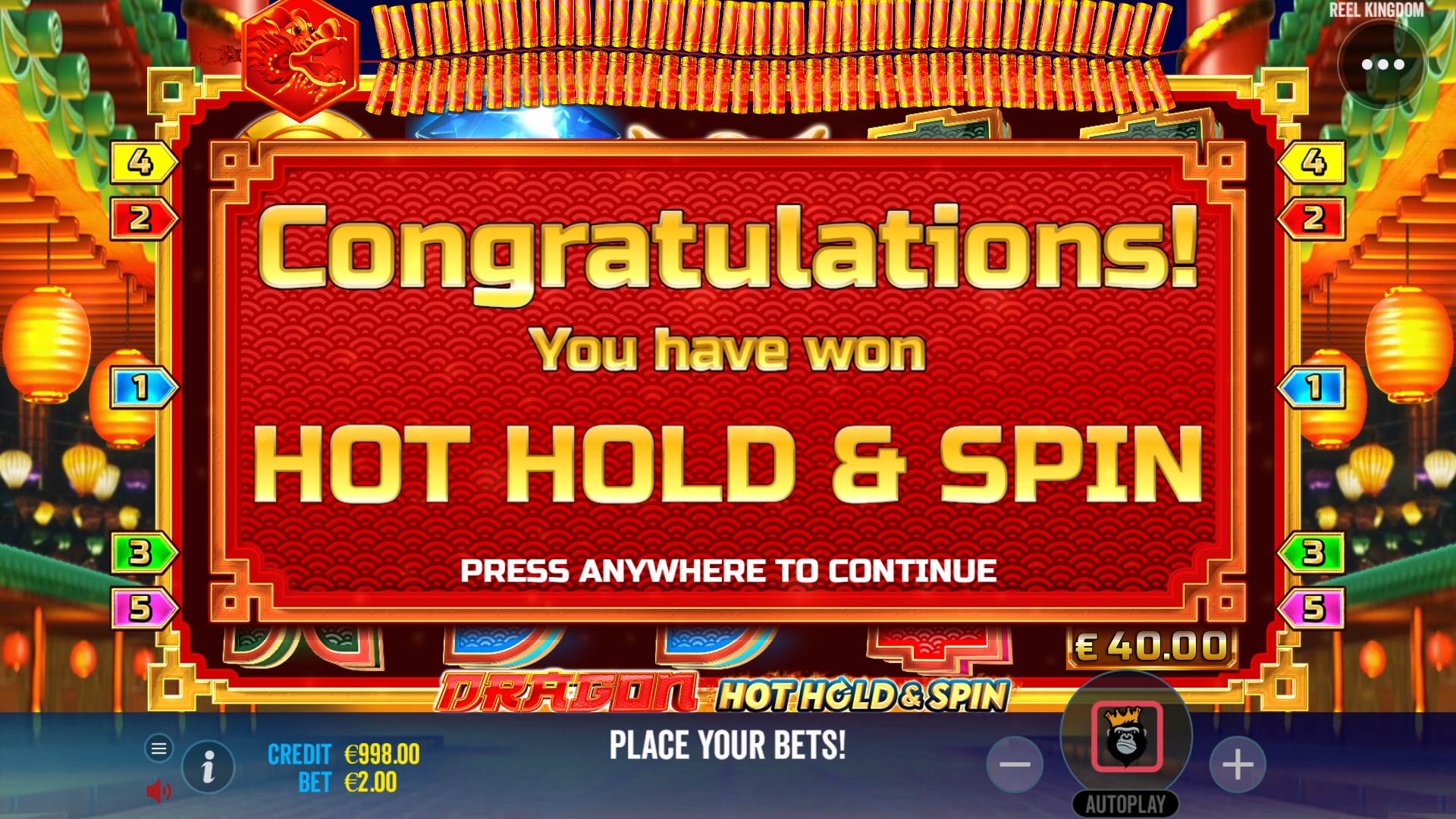 Dragon Hot Hold & Spin - Free spins 3