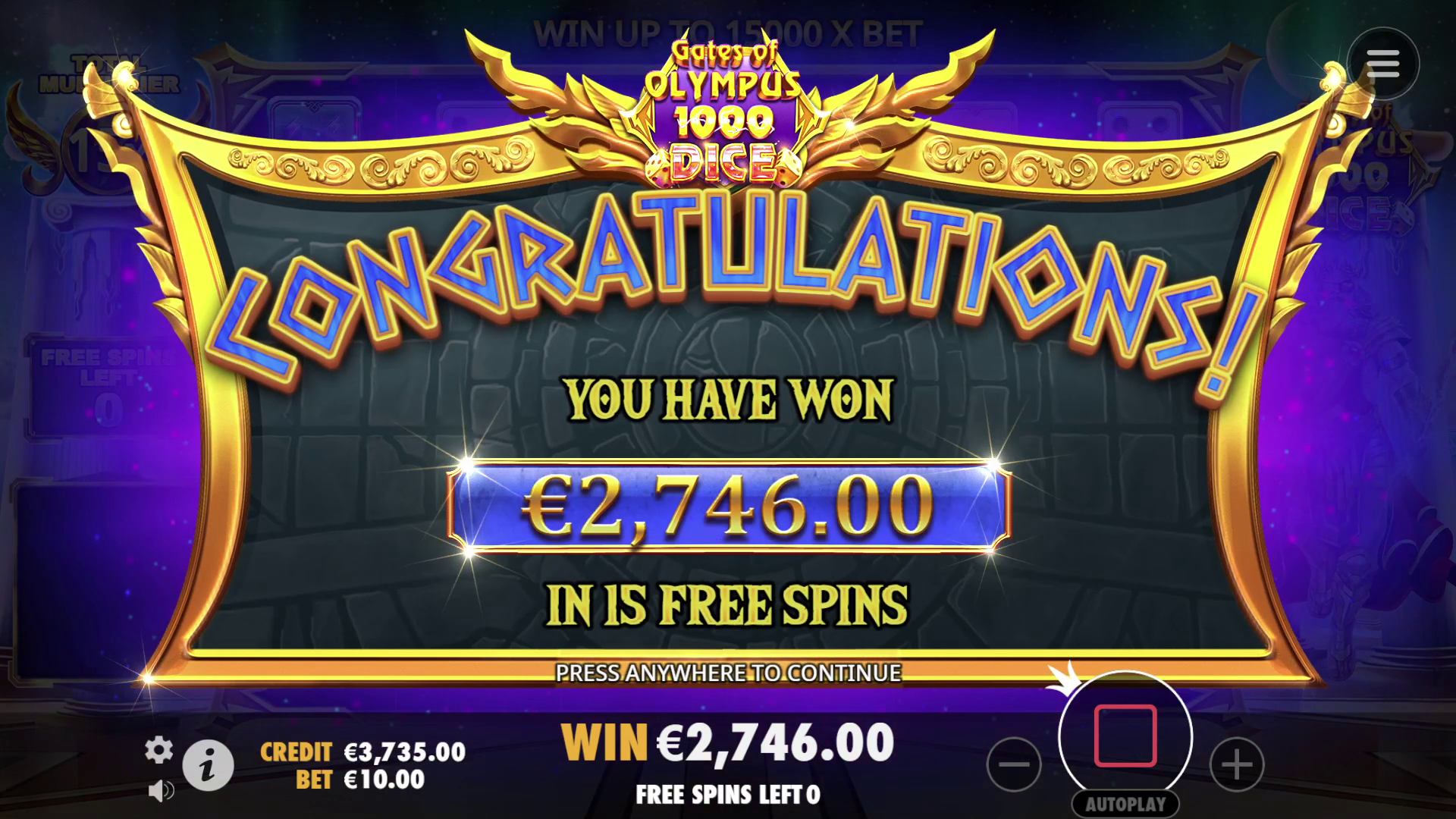Gates of Olympus 1000 Dice - Free spins 2