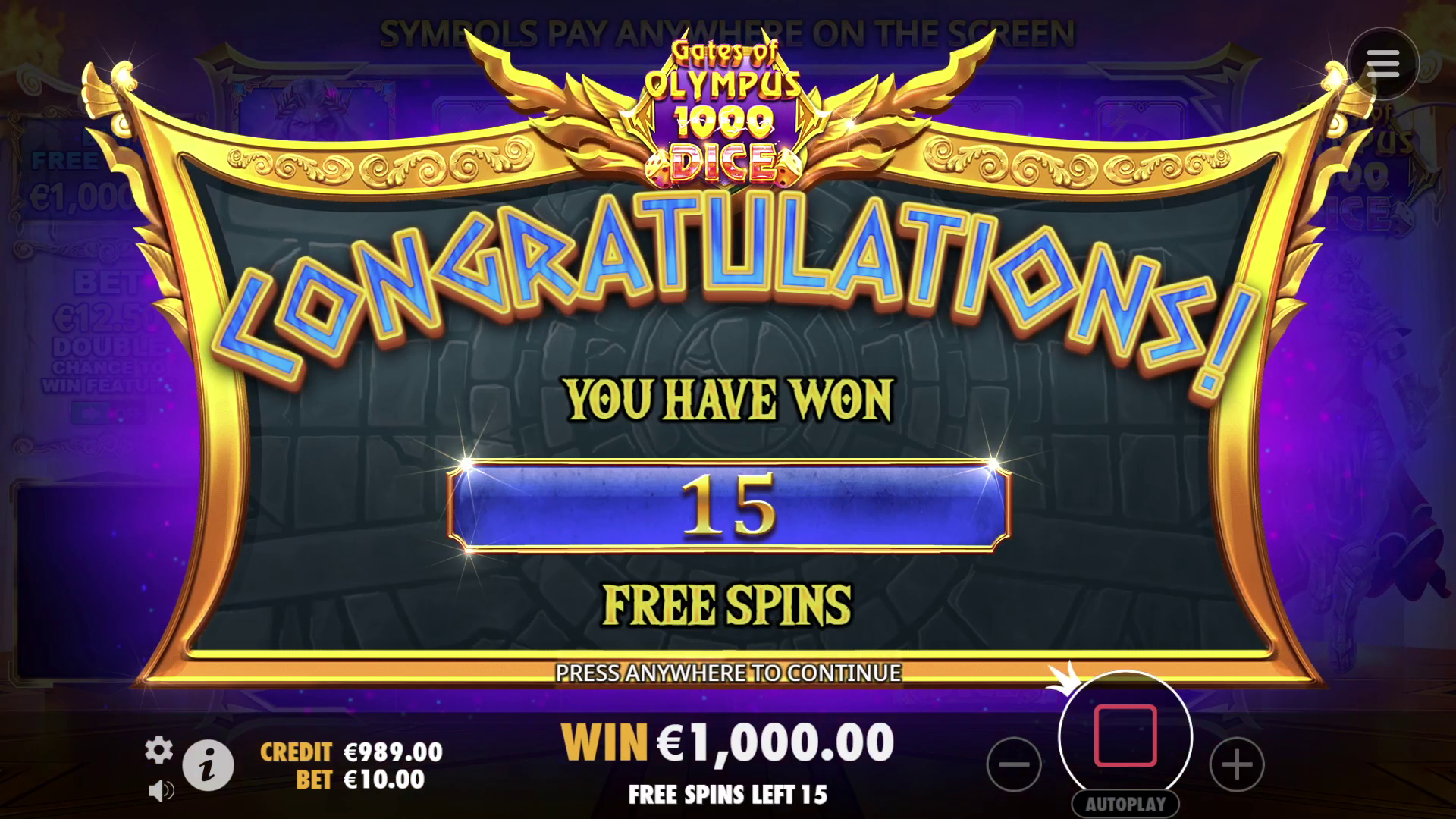 Gates of Olympus 1000 Dice - Free spins 3