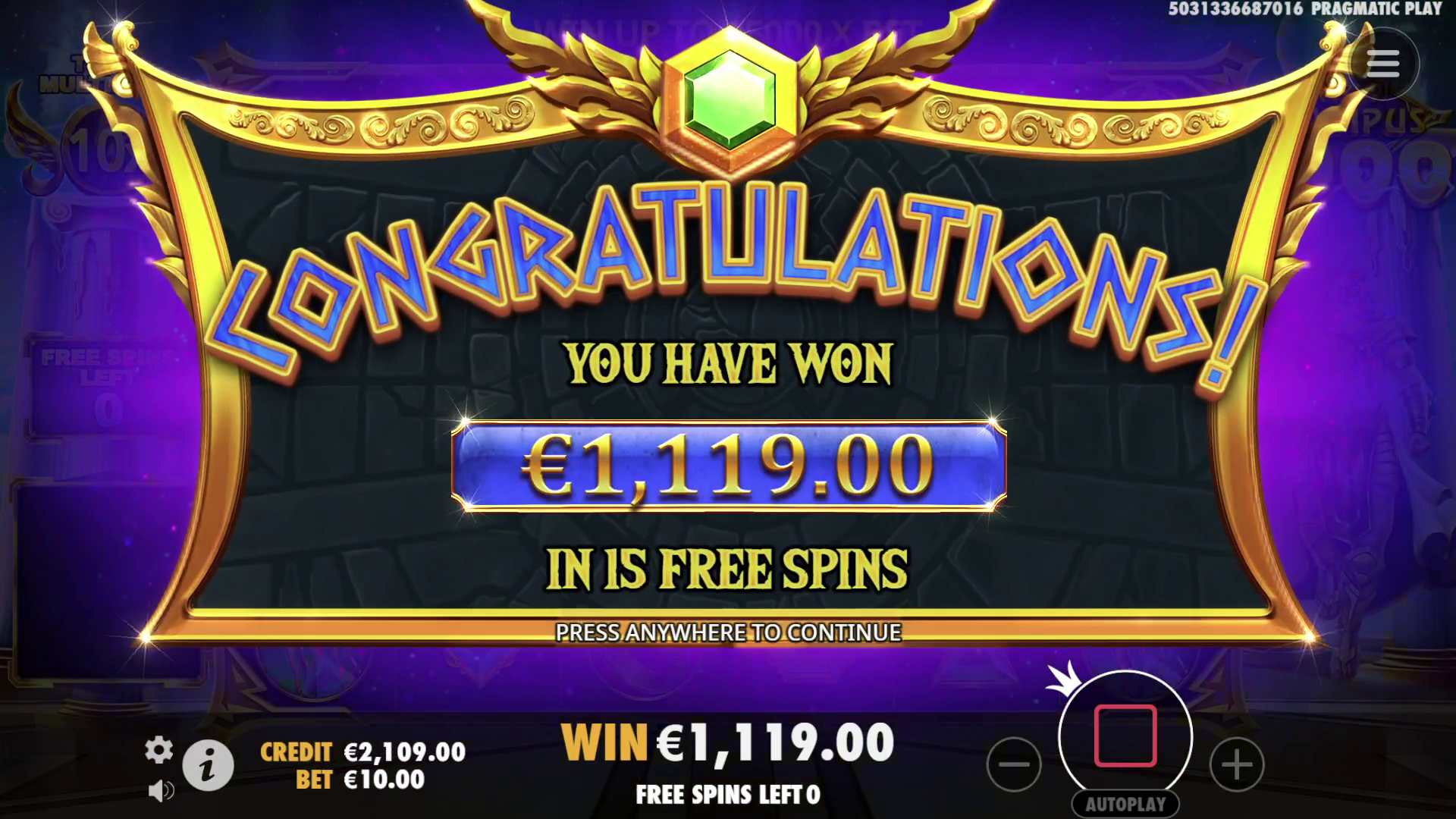 Gates of Olympus 1000 - Free spins 3