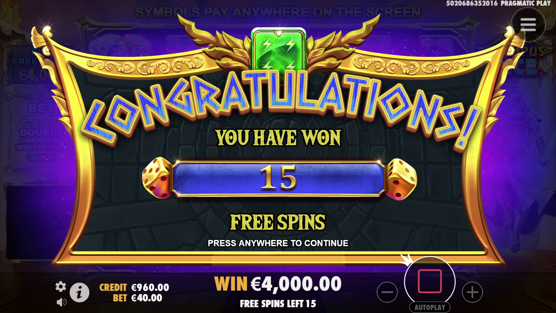 Gates of Olympus Dice - Free spins 2