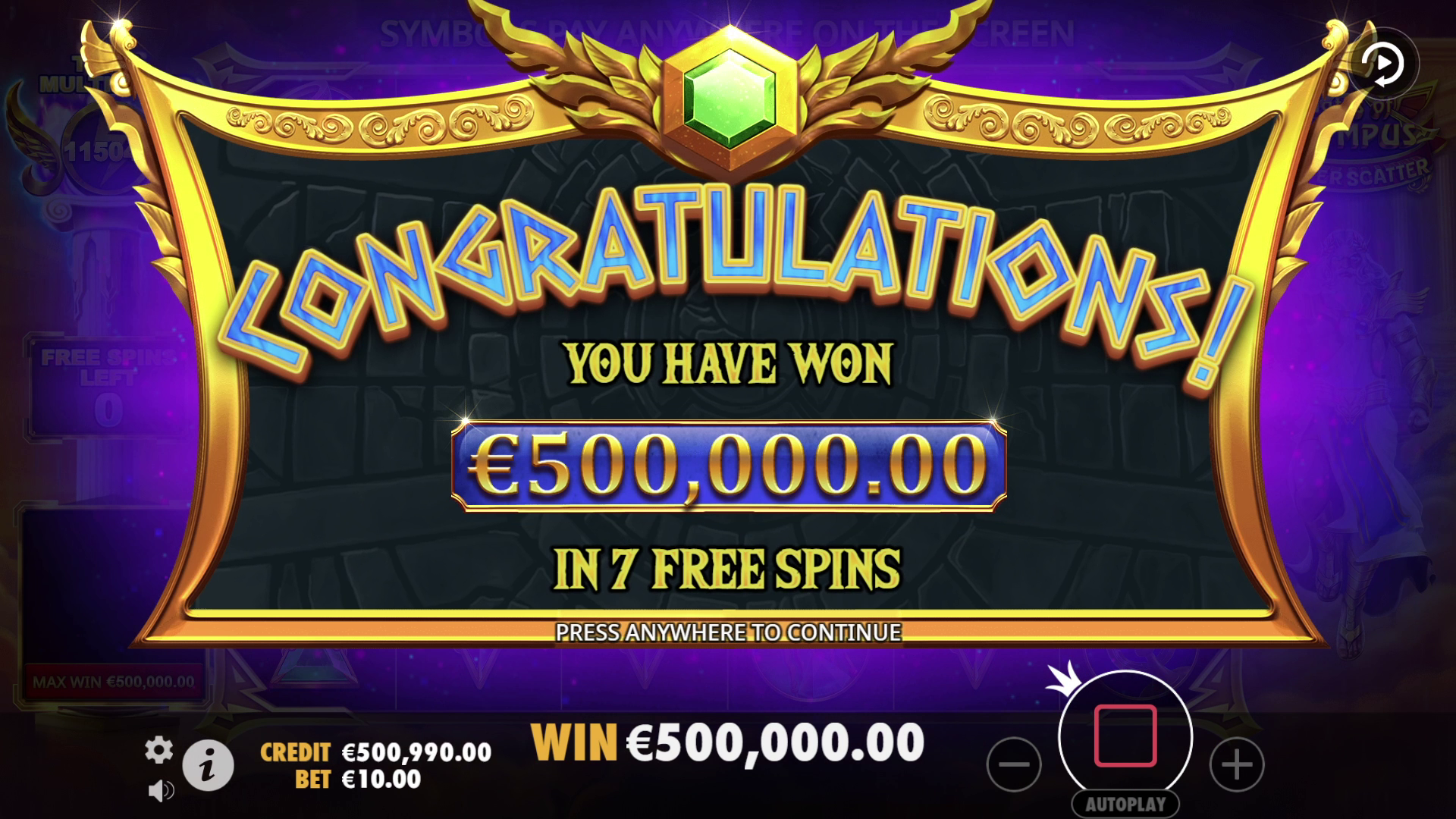 Gates of Olympus Super Scatter - Free spins 1