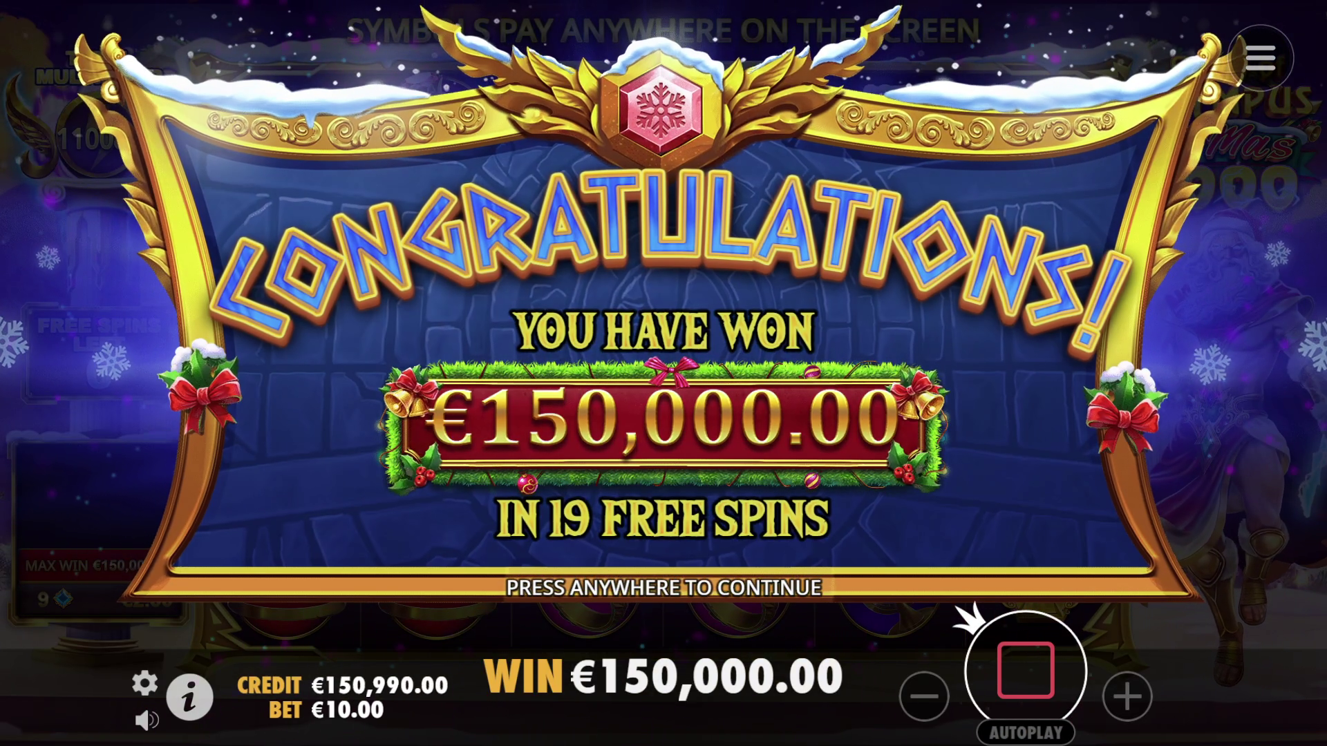 Gates of Olympus Xmas 1000 - Free spins 3