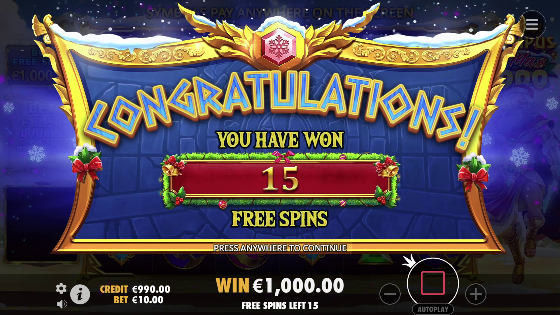 Gates of Olympus Xmas 1000 - Free spins 2