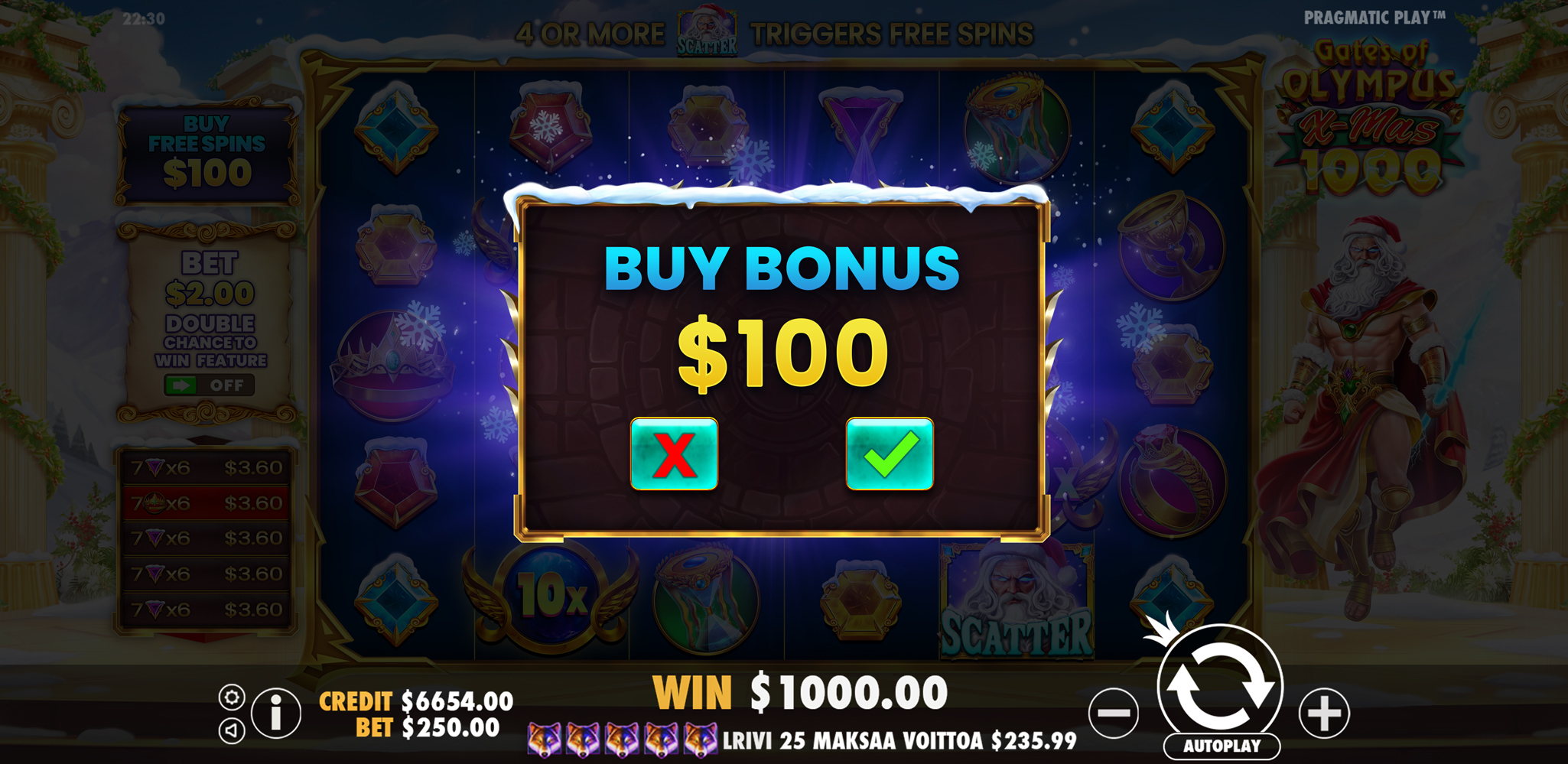 Gates of Olympus Xmas 1000 - Free spins 4