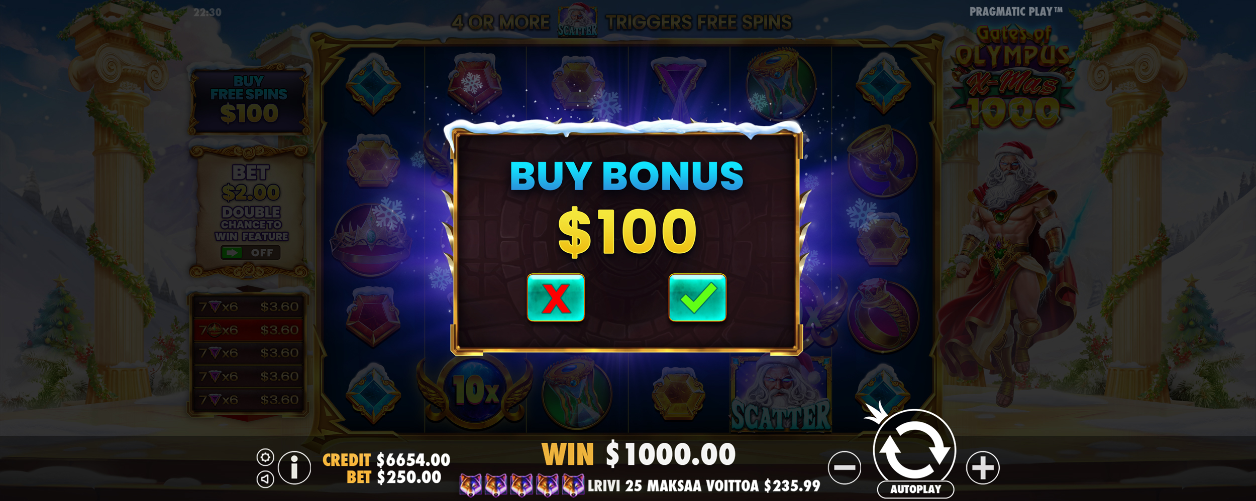 Gates of Olympus Xmas 1000 - Free spins 5