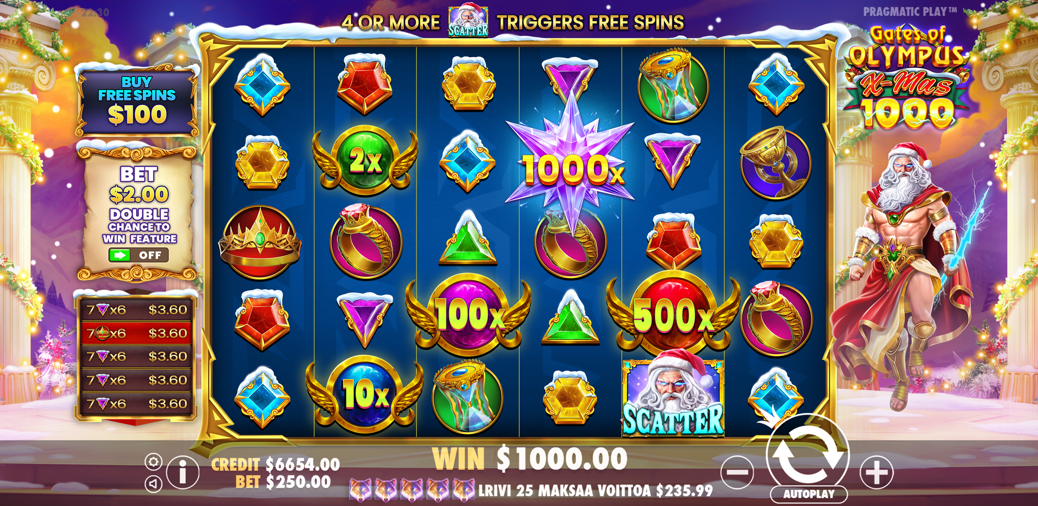 Gates of Olympus Xmas 1000 - Free spins 6