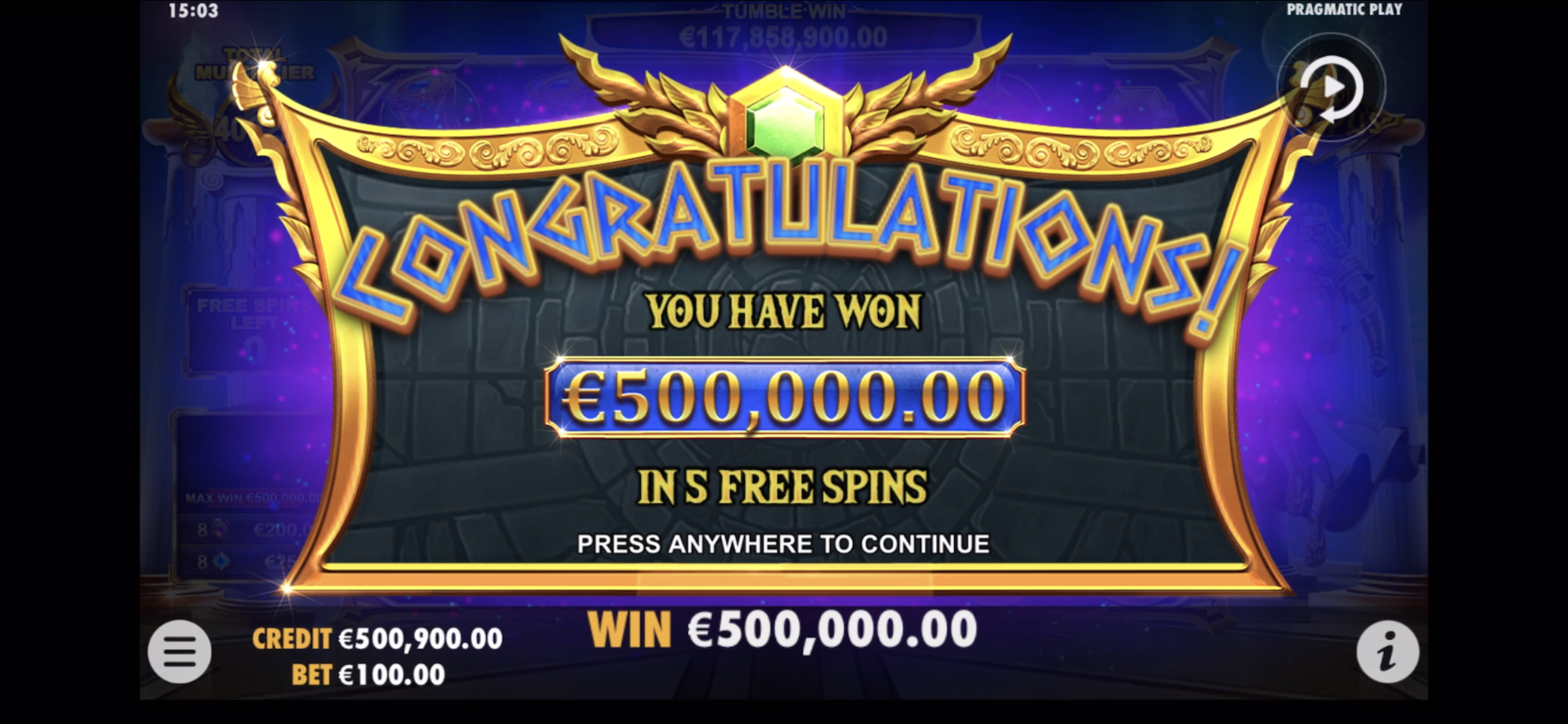 Gates of Olympus - Free spins 1