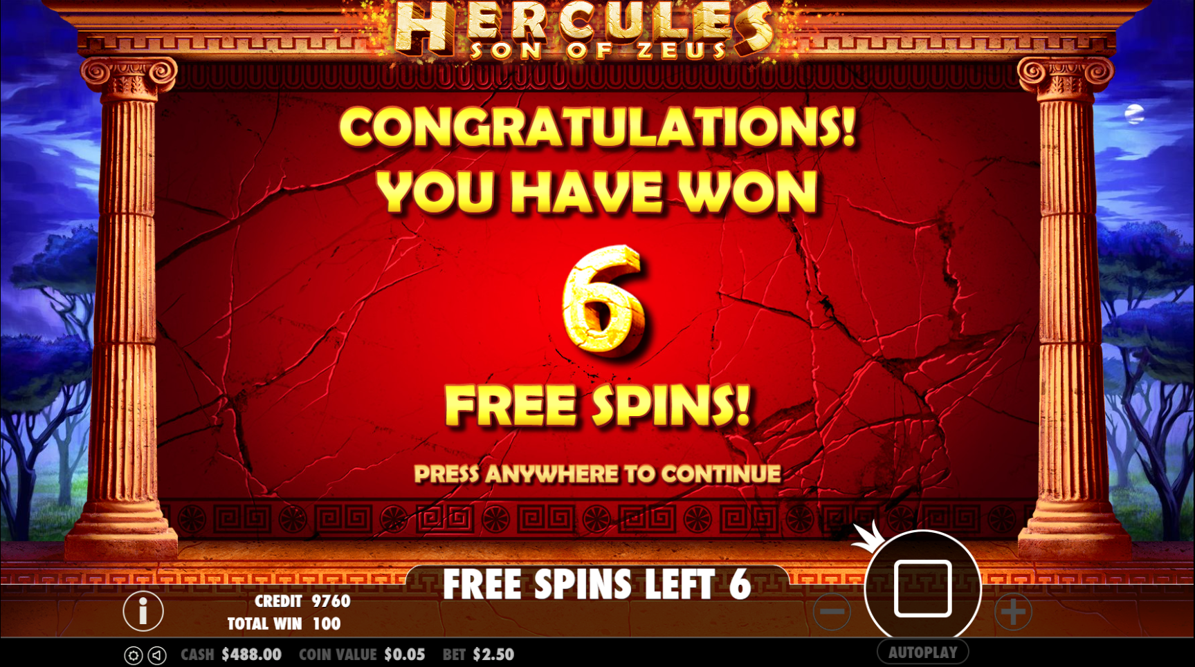 Hercules Son of Zeus - Free spins 6