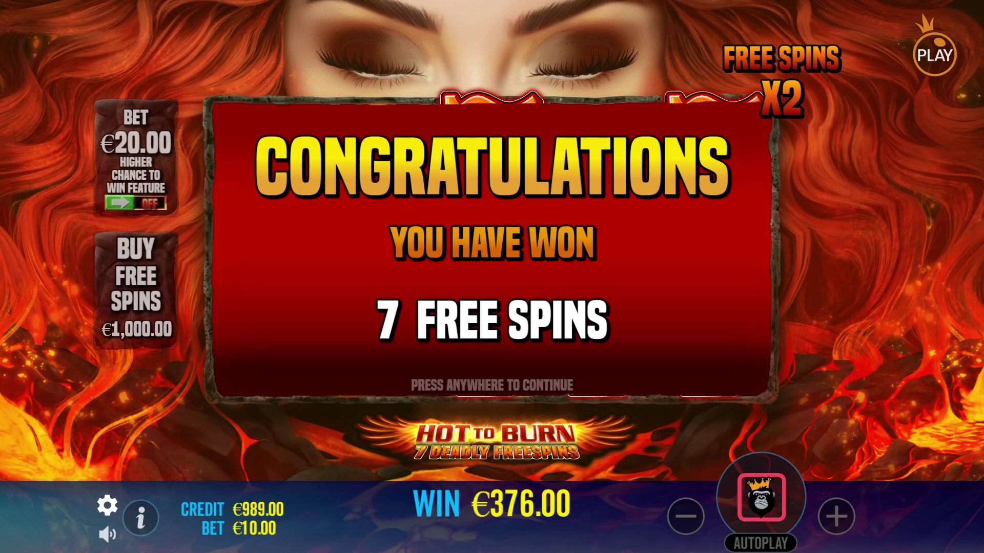 Hot to Burn - 7 Deadly Free Spins - Free spins 1