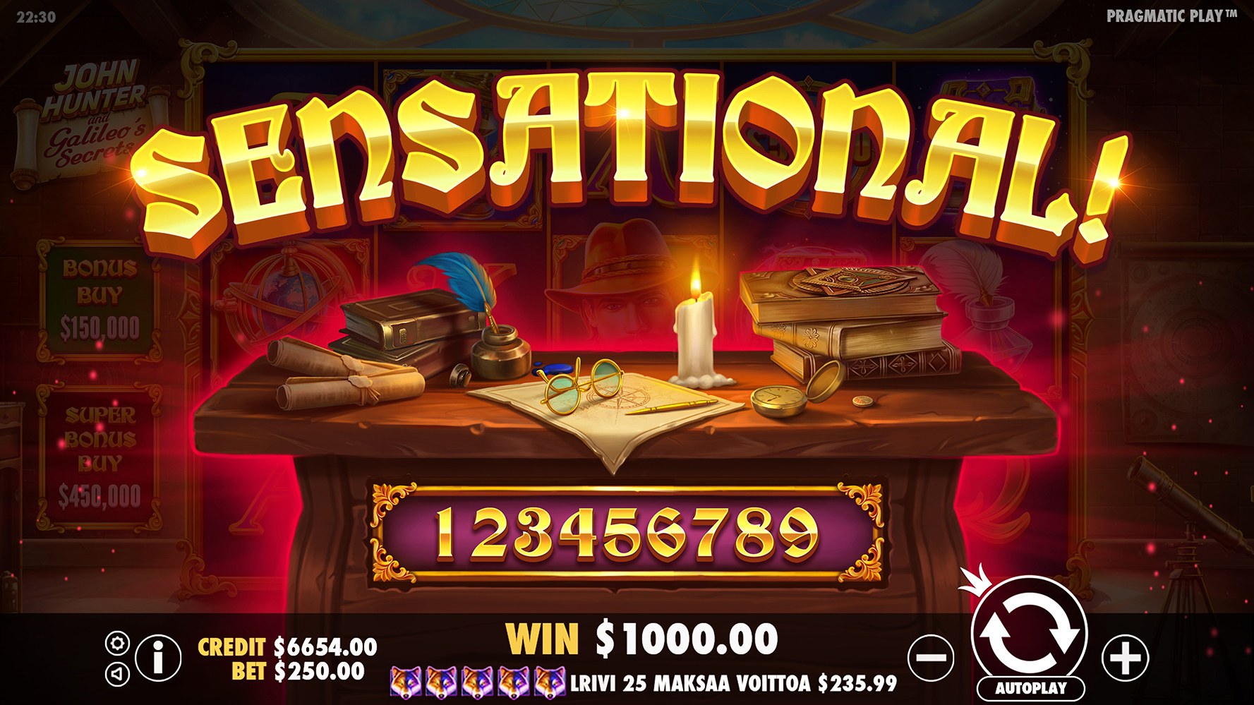 John Hunter and Galileo's Secrets - Big win 8