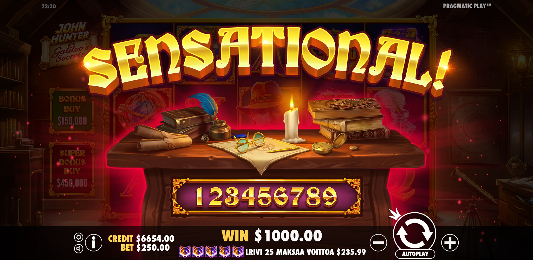 John Hunter and Galileo's Secrets - Big win 9