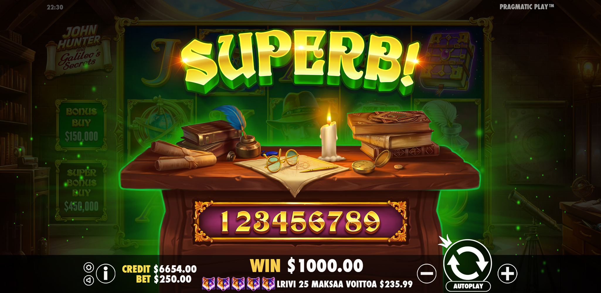 John Hunter and Galileo's Secrets - Big win 12