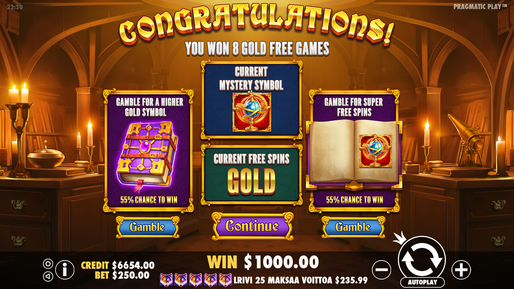 John Hunter and Galileo's Secrets - Free spins 9