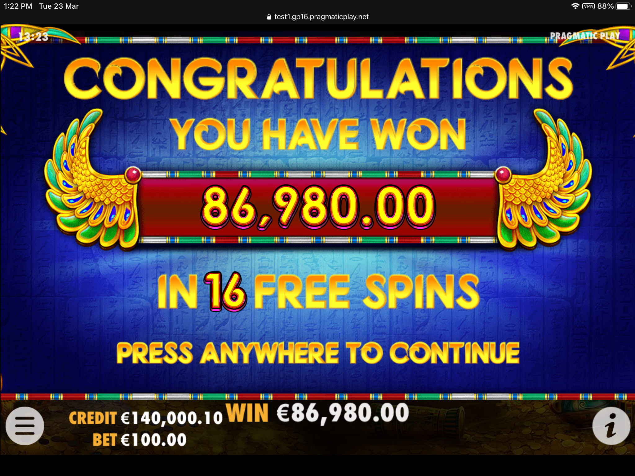 John Hunter and the Tomb of the Scarab Queen - Free spins 13