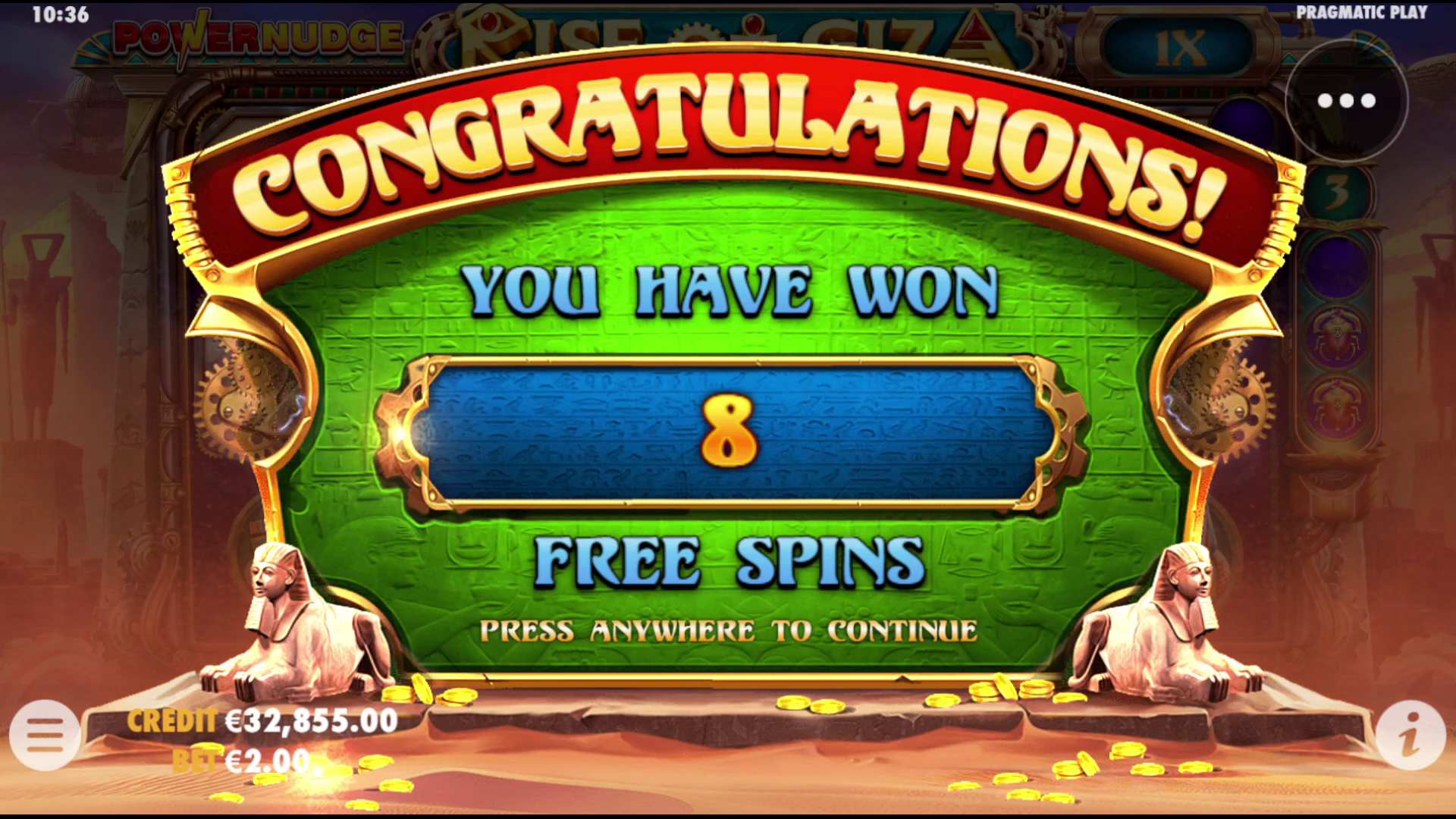 Rise of Giza PowerNudge - Free spins 1