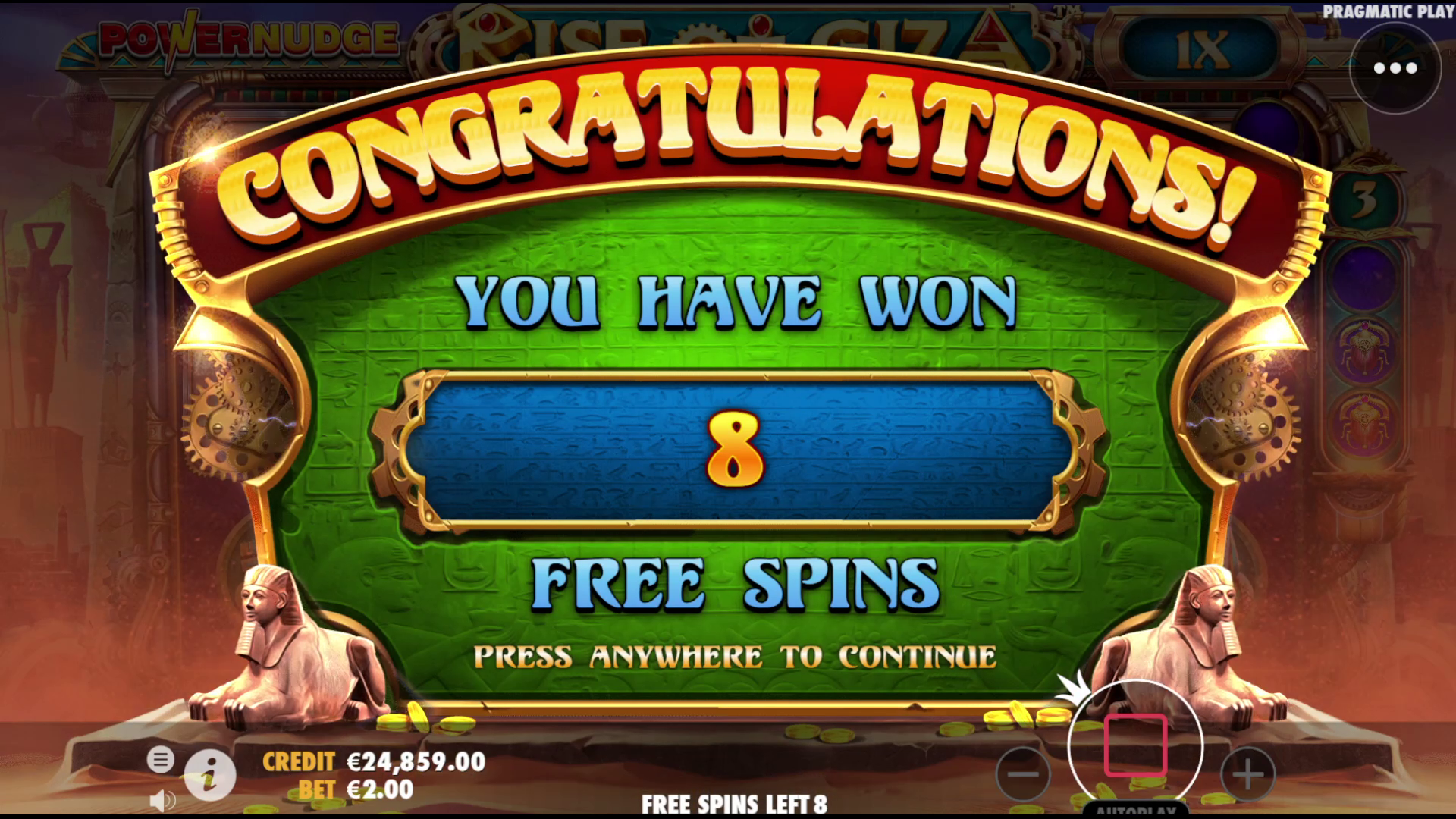 Rise of Giza PowerNudge - Free spins 5