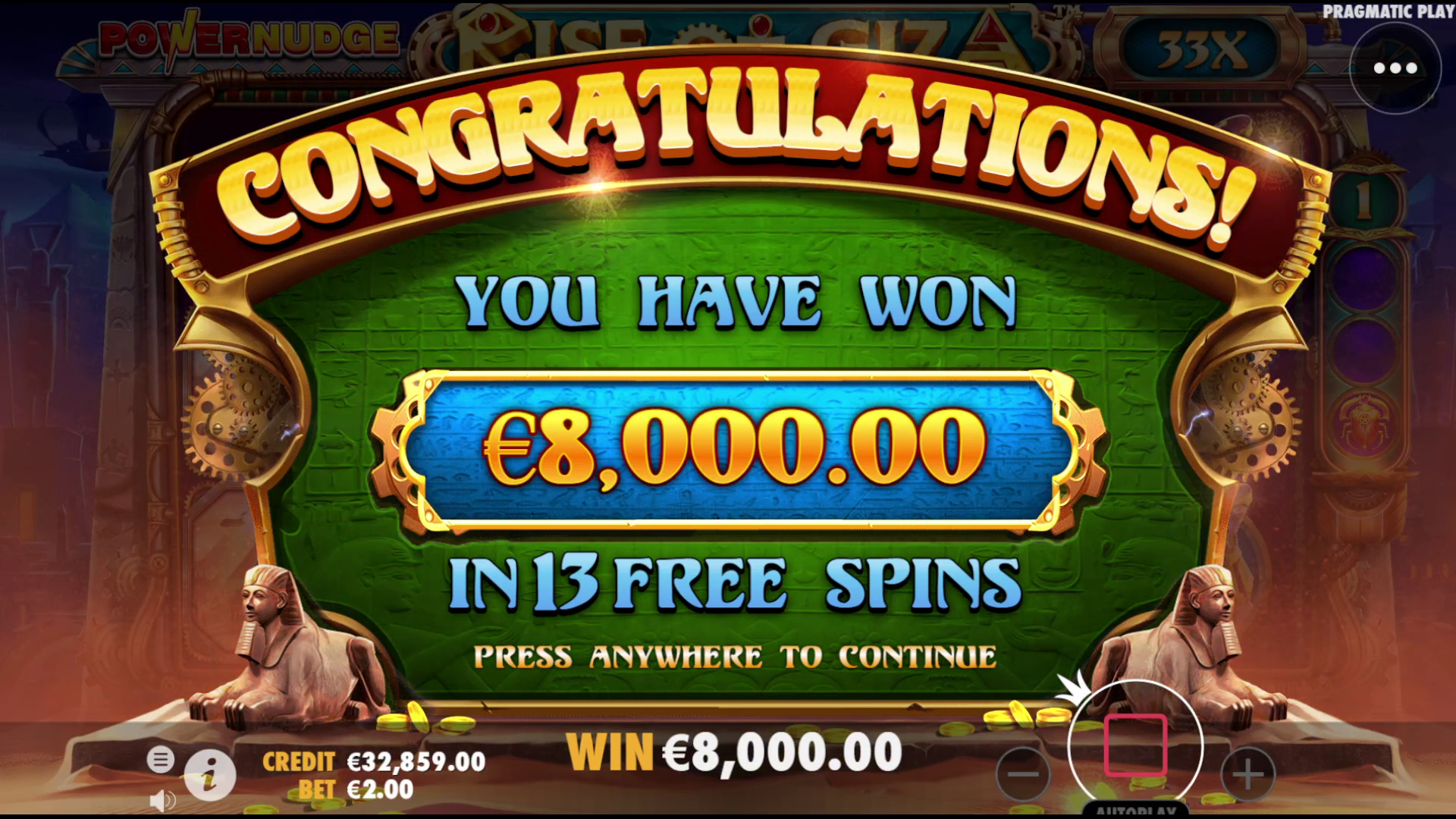 Rise of Giza PowerNudge - Free spins 13