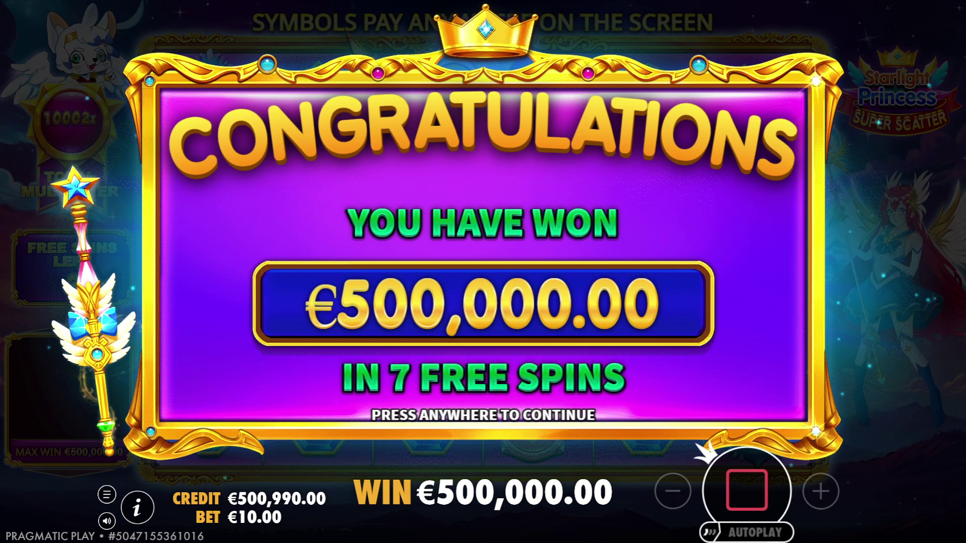 Starlight Princess Super Scatter - Free spins 1