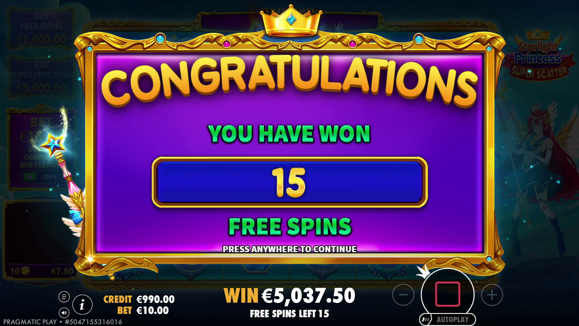 Starlight Princess Super Scatter - Free spins 2