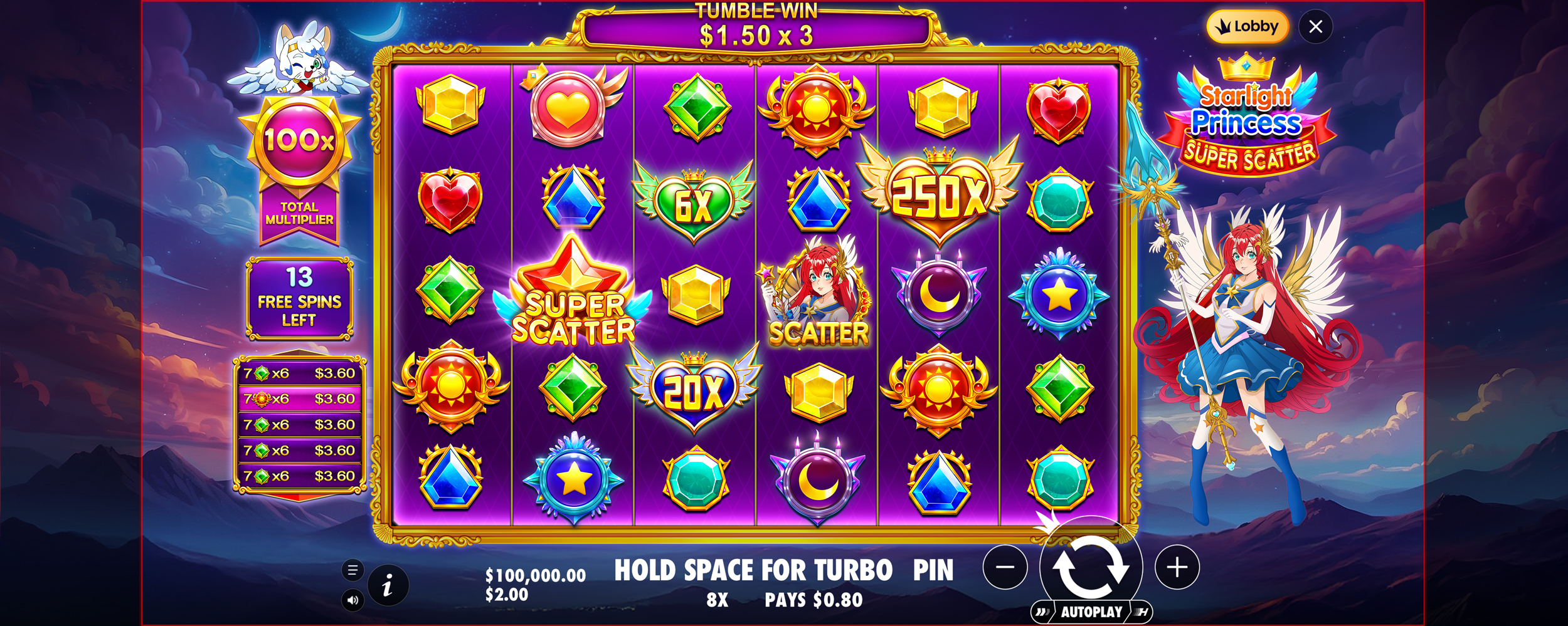Starlight Princess Super Scatter - Free spins 5