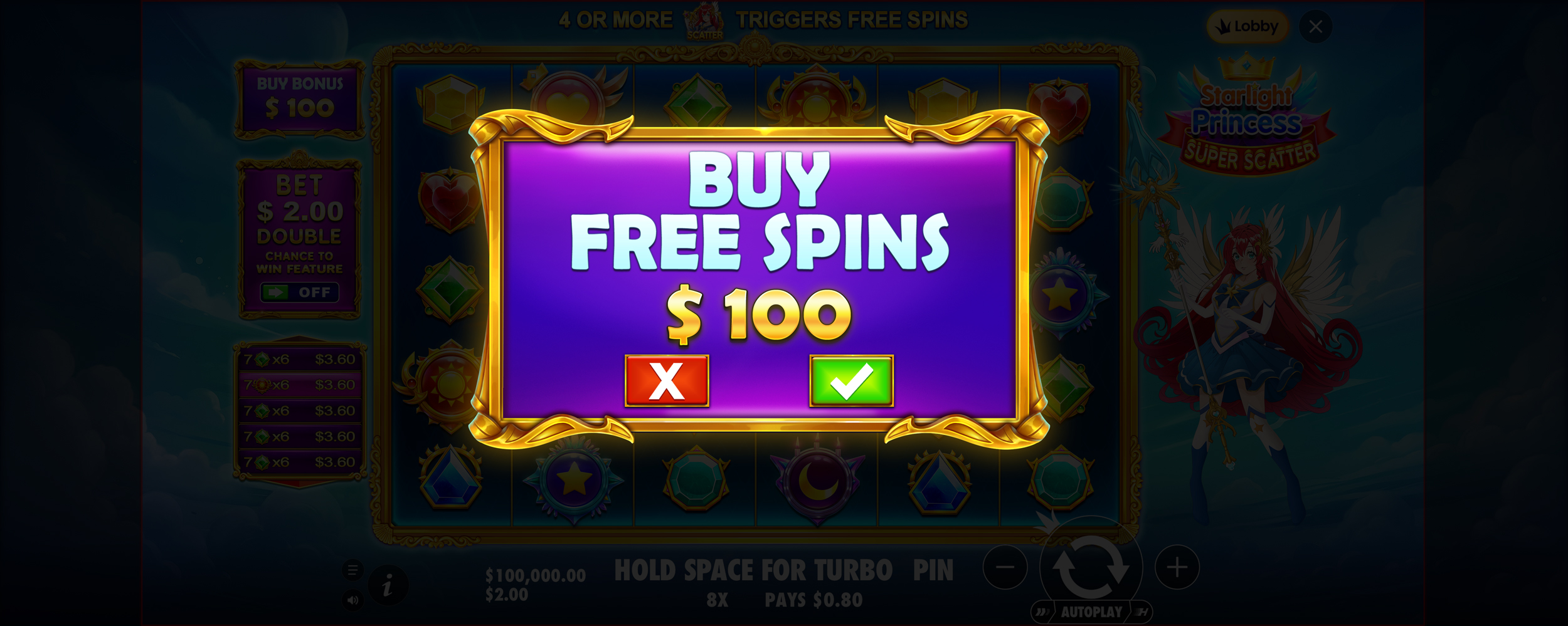 Starlight Princess Super Scatter - Buy bonus 2