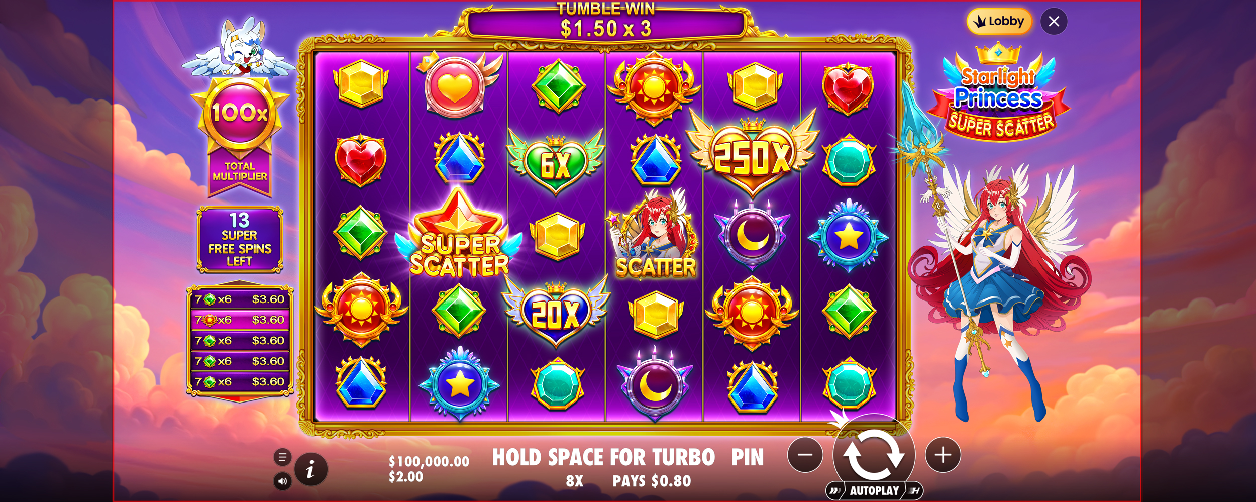 Starlight Princess Super Scatter - Free spins 6