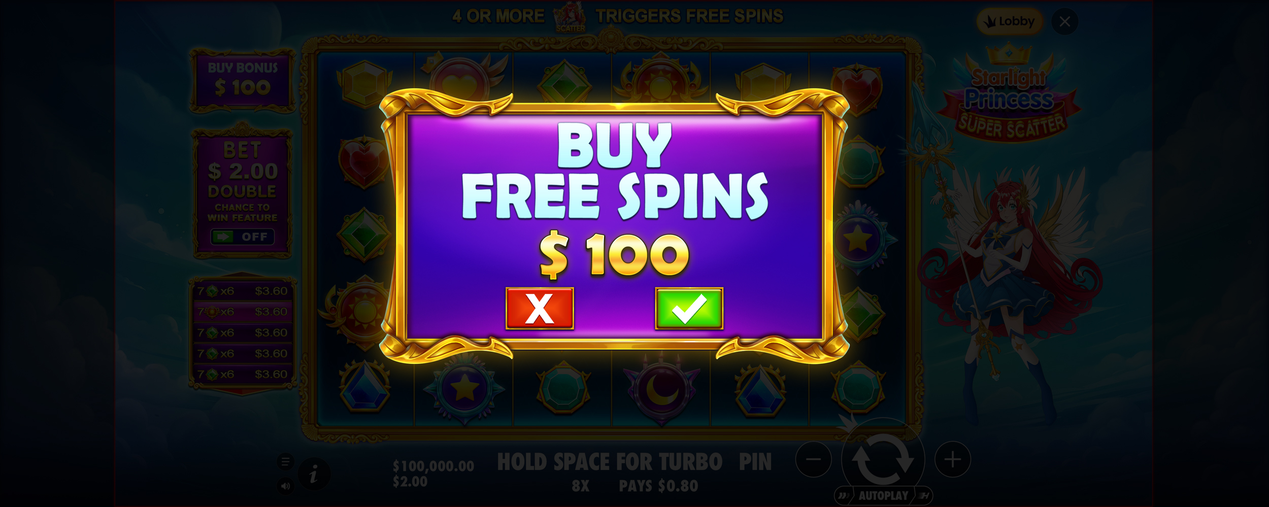 Starlight Princess - Buy bonus 1