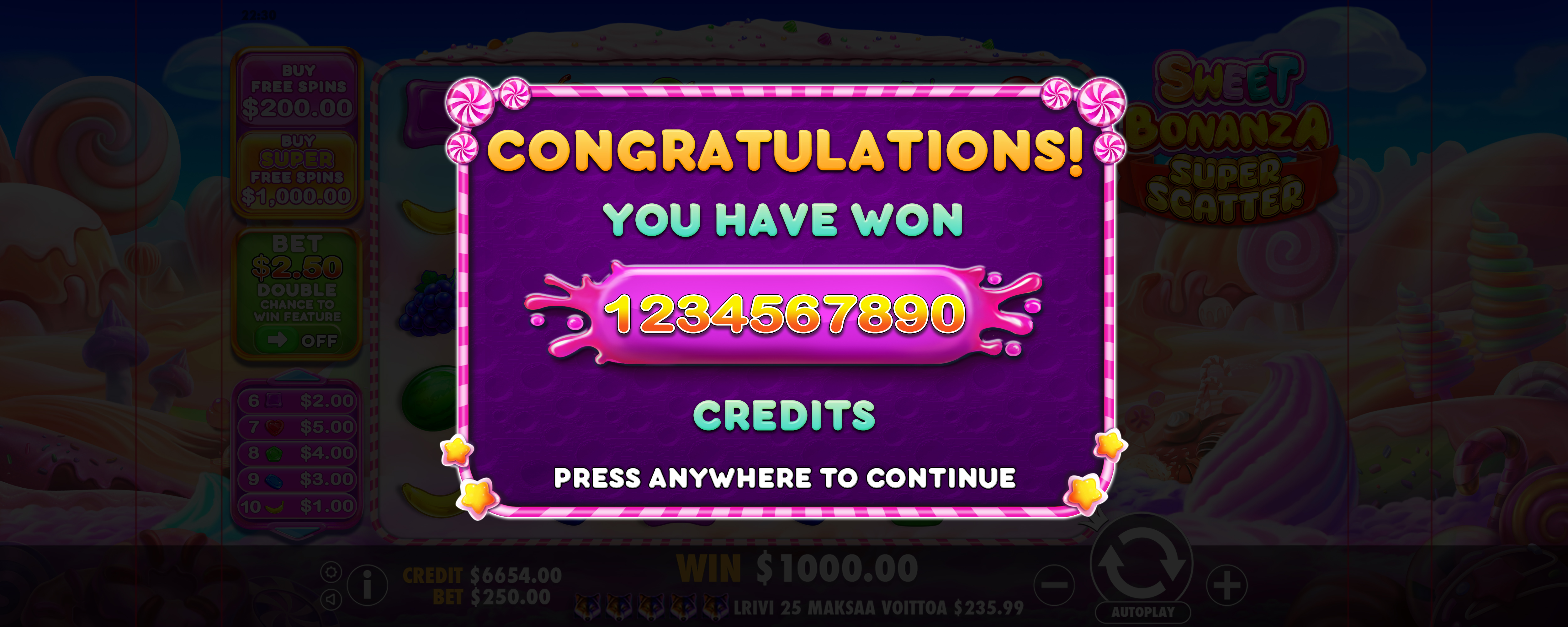 Sweet Bonanza Super Scatter - Free spins 2