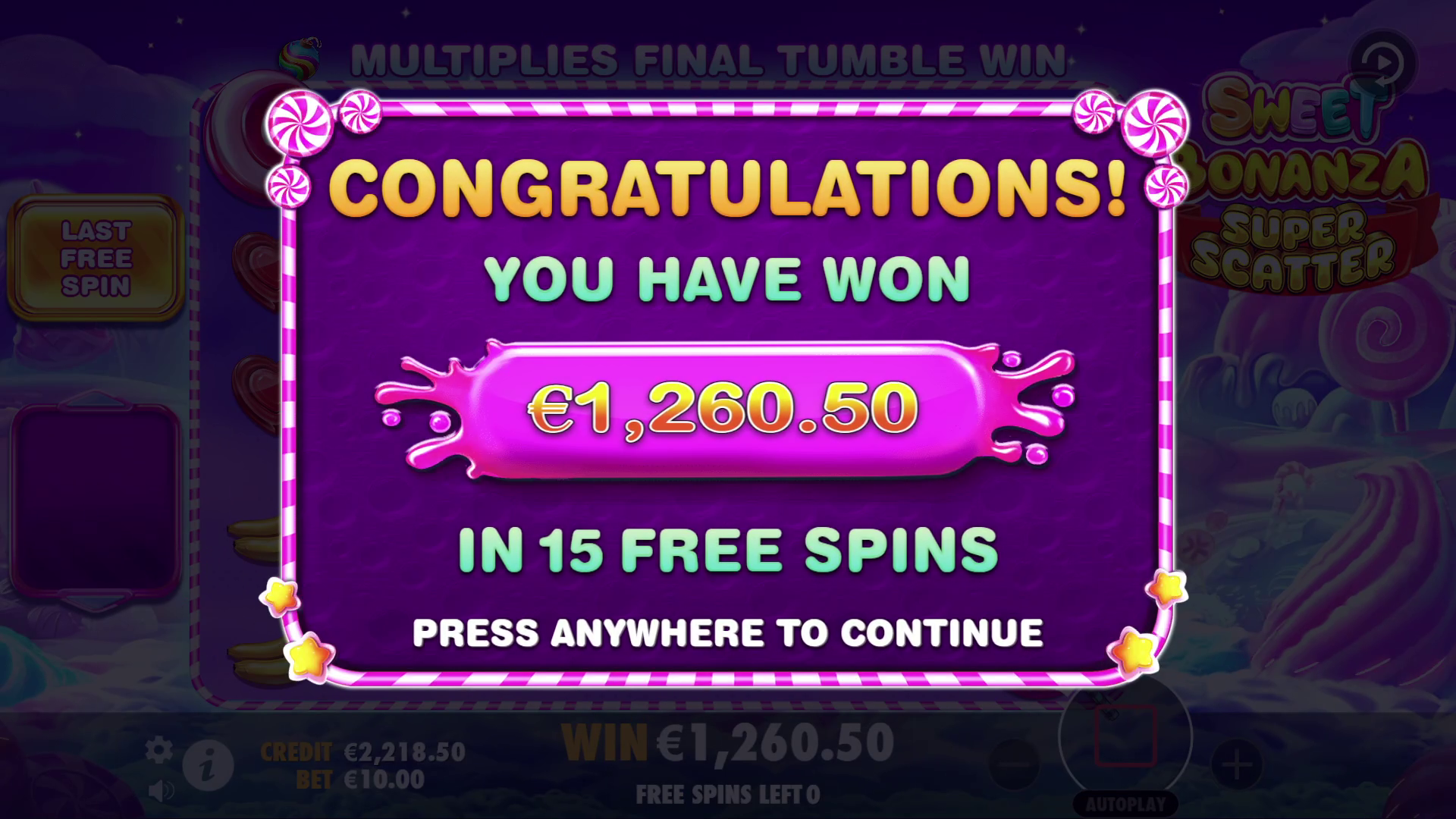 Sweet Bonanza Super Scatter - Free spins 5