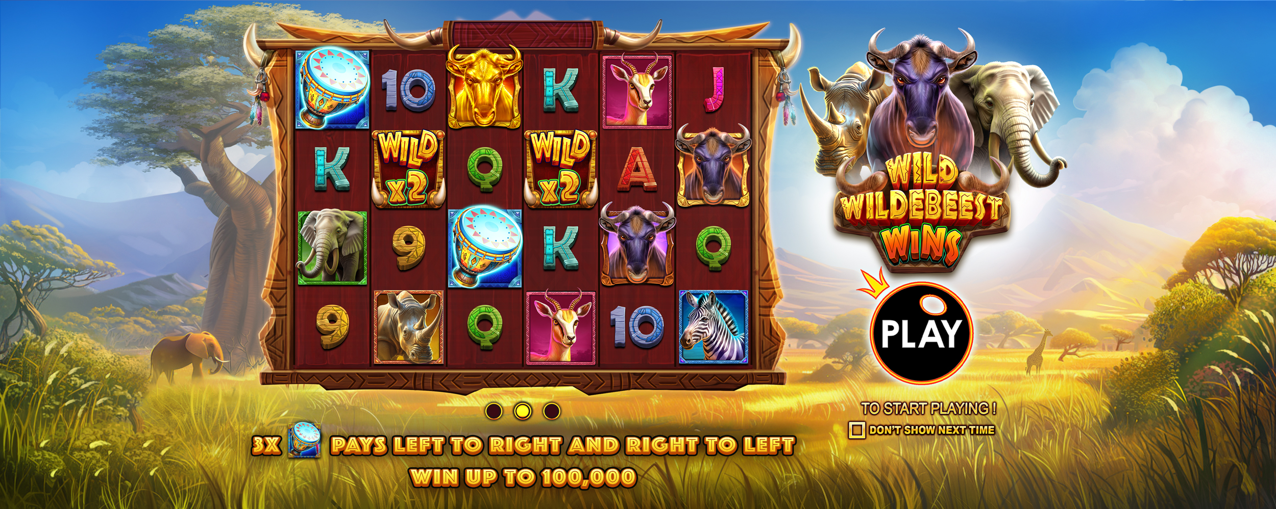 Wild Wildebeest Wins - Start screen