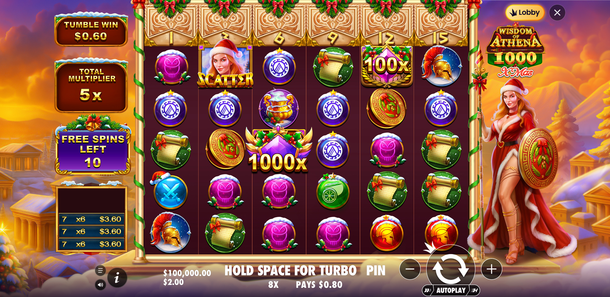 Wisdom of Athena 1000 Xmas - Free spins 1