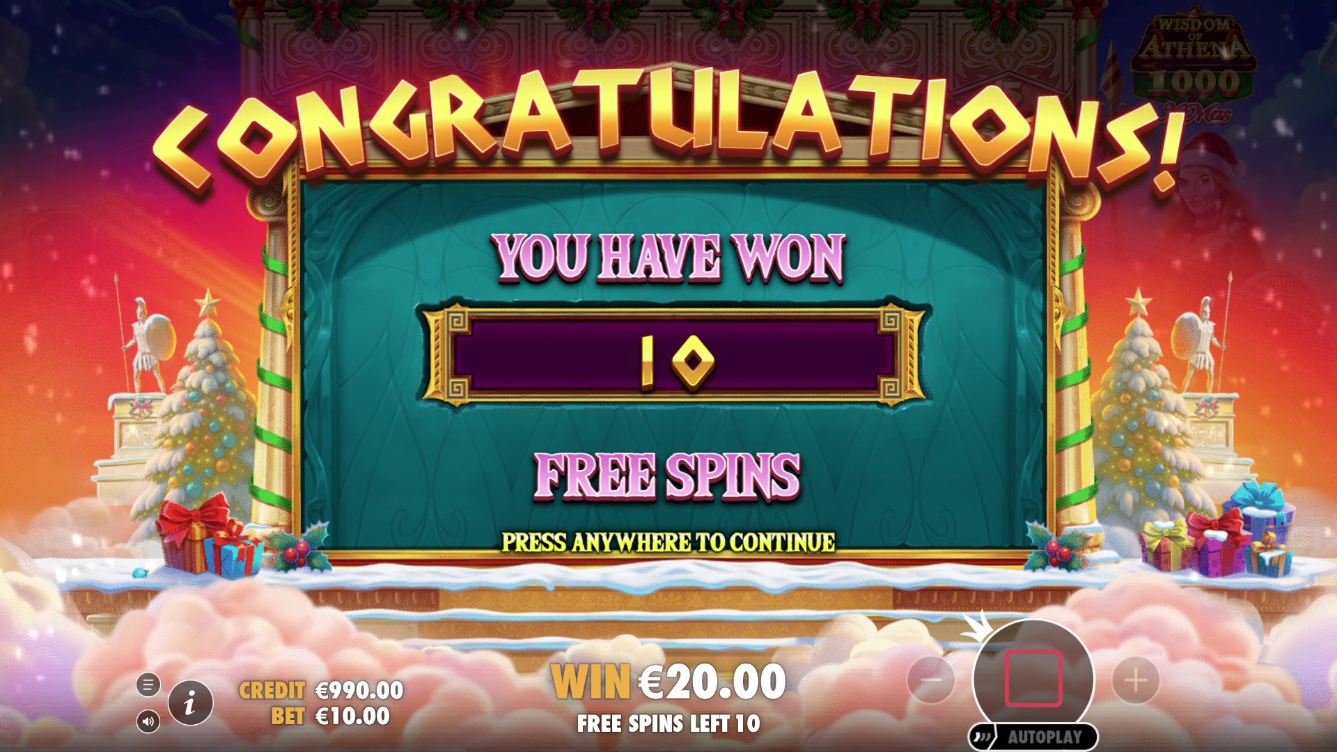 Wisdom of Athena 1000 Xmas - Free spins 3