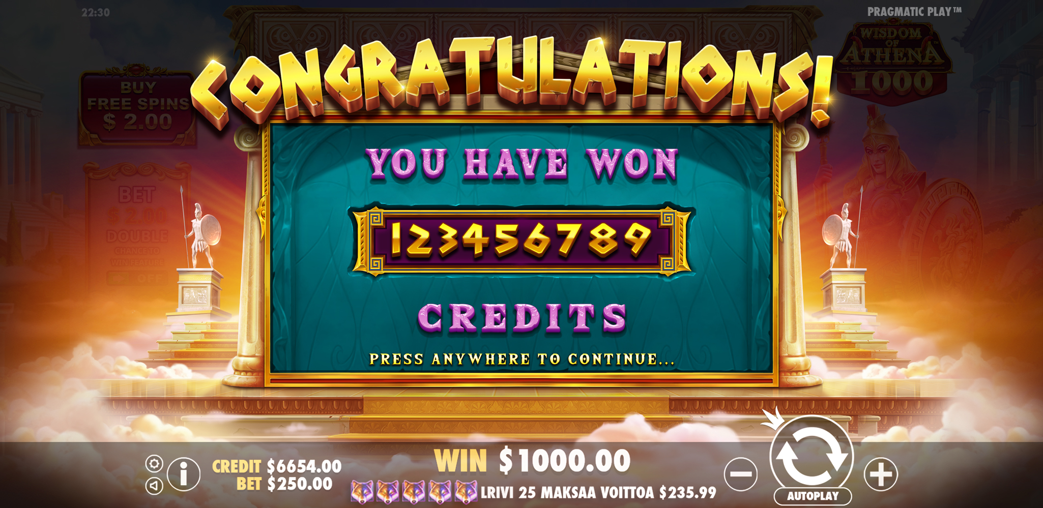 Wisdom of Athena 1000 - Big win 6