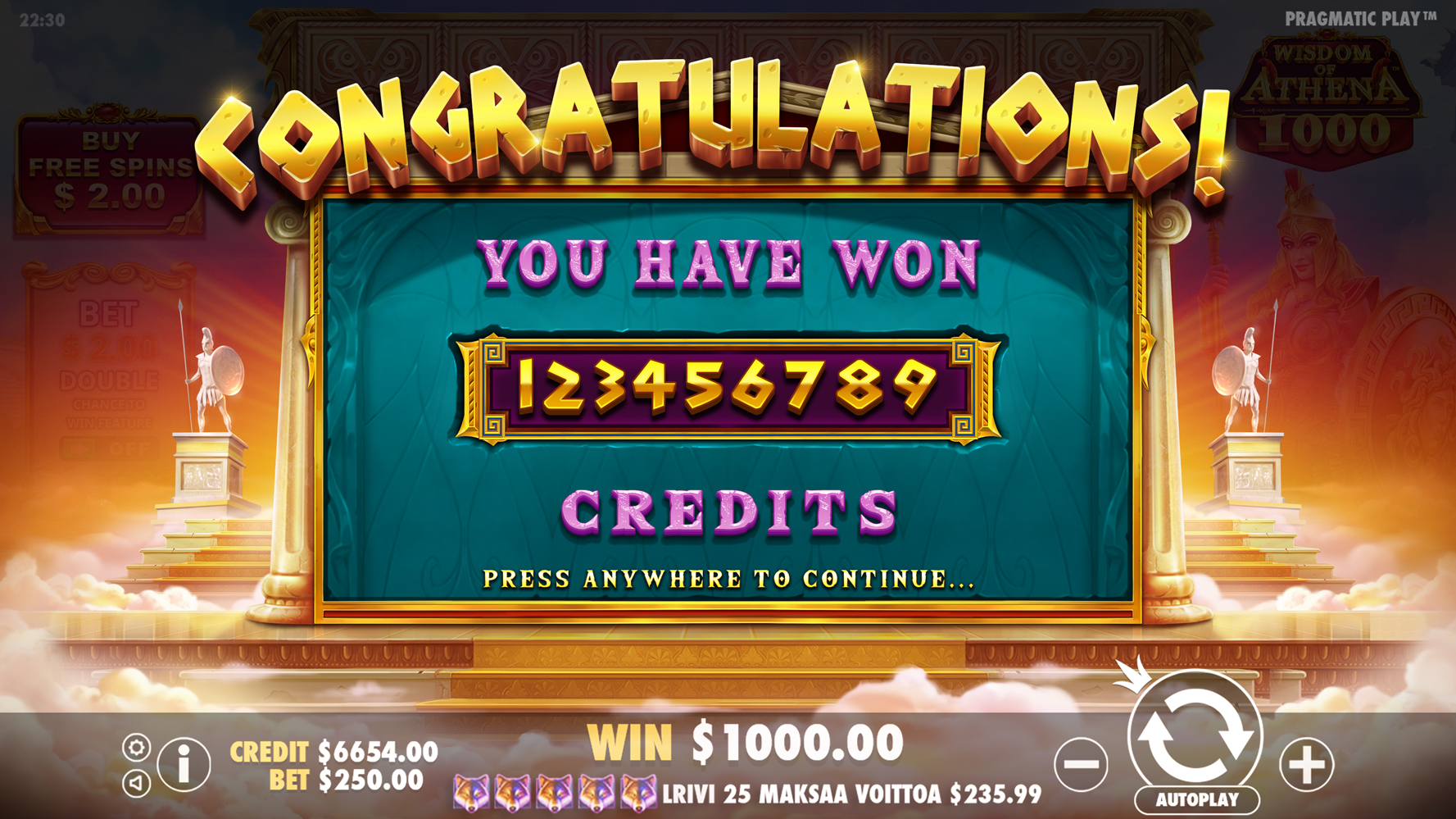 Wisdom of Athena 1000 - Big win 8