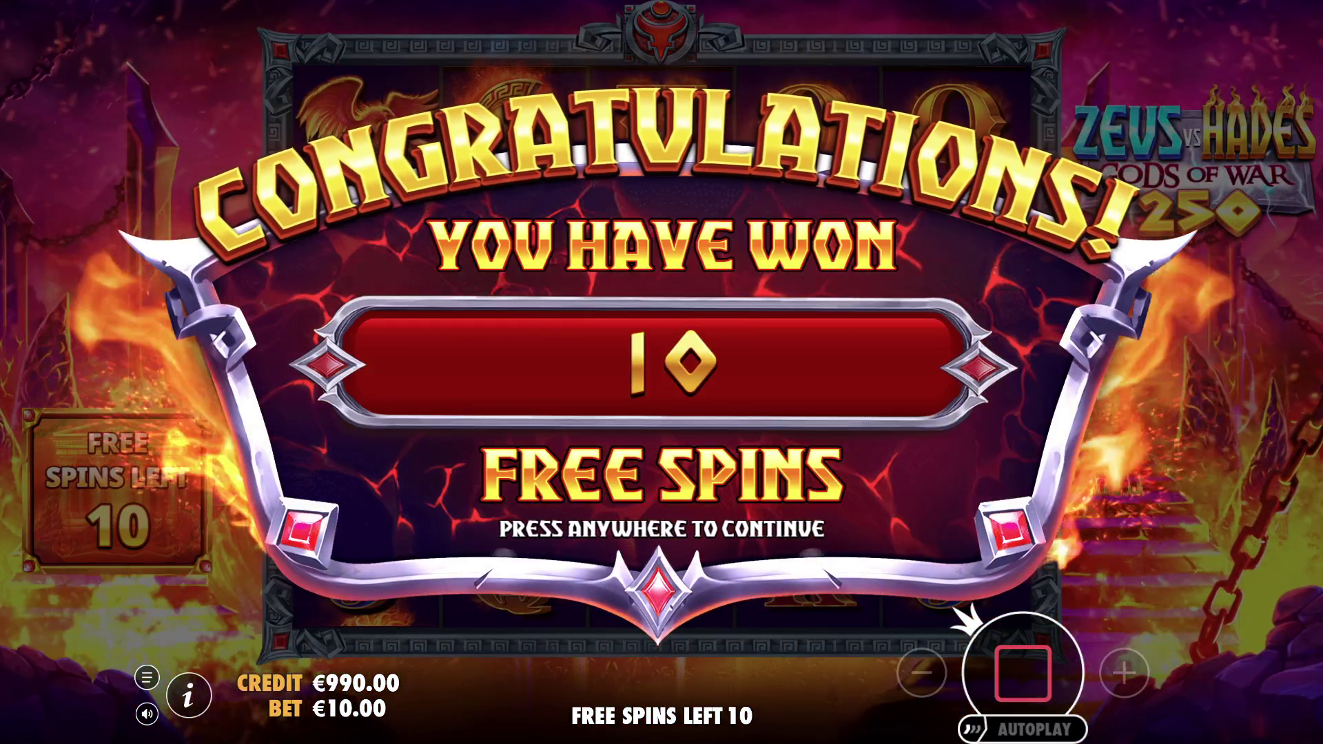 Zeus vs Hades - Gods of War 250 - Free spins 6