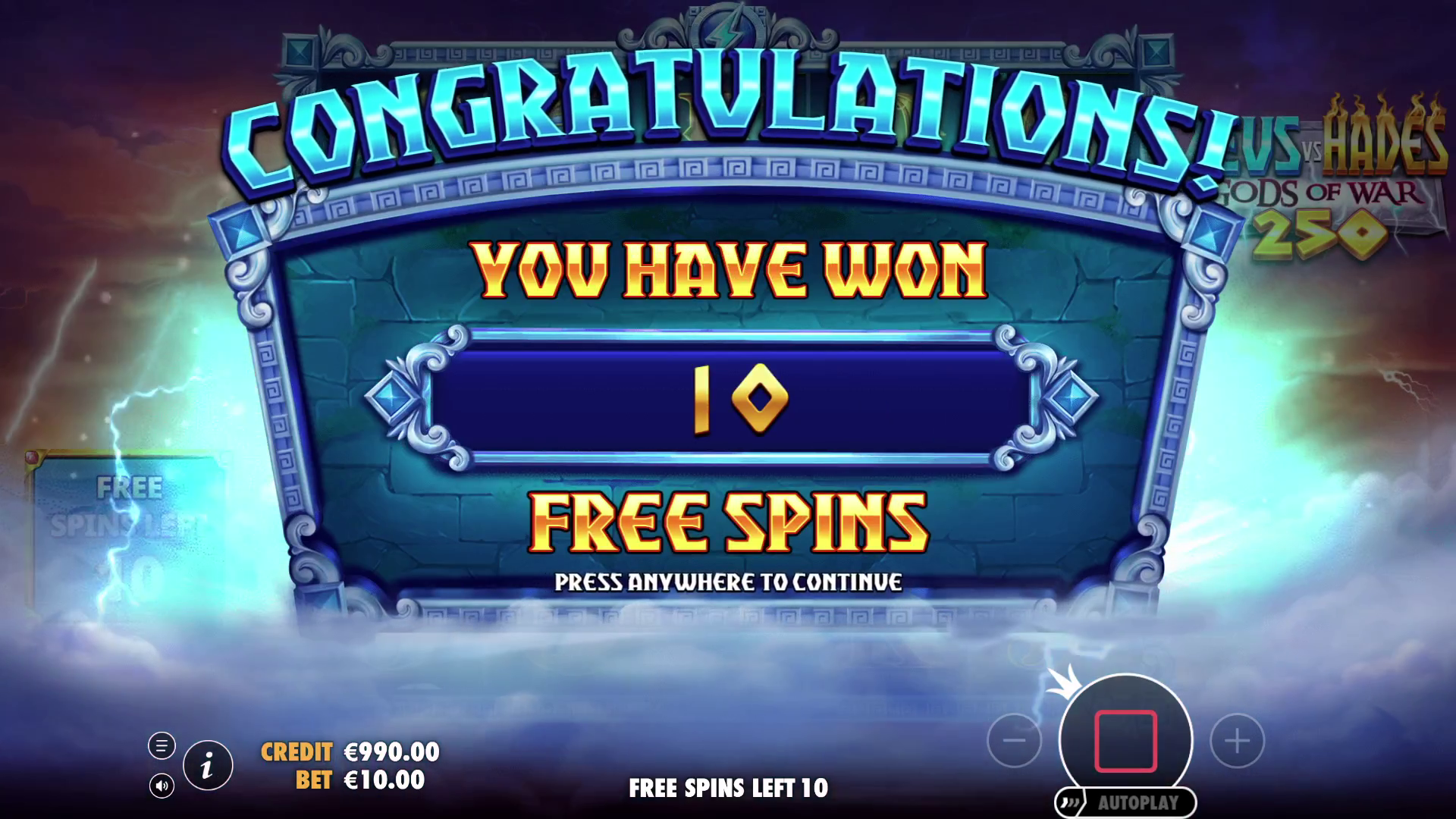 Zeus vs Hades - Gods of War 250 - Free spins 9