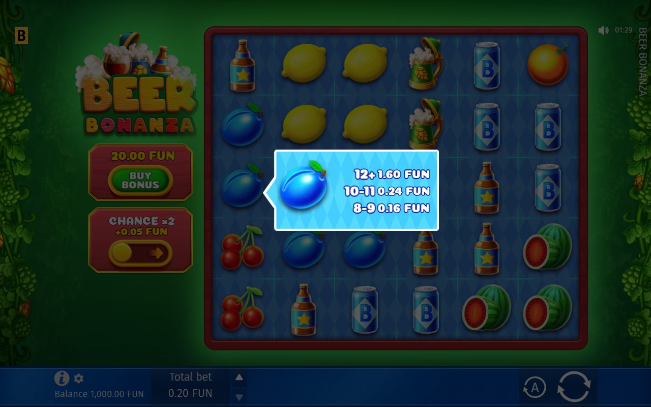 Beer Bonanza base game reels