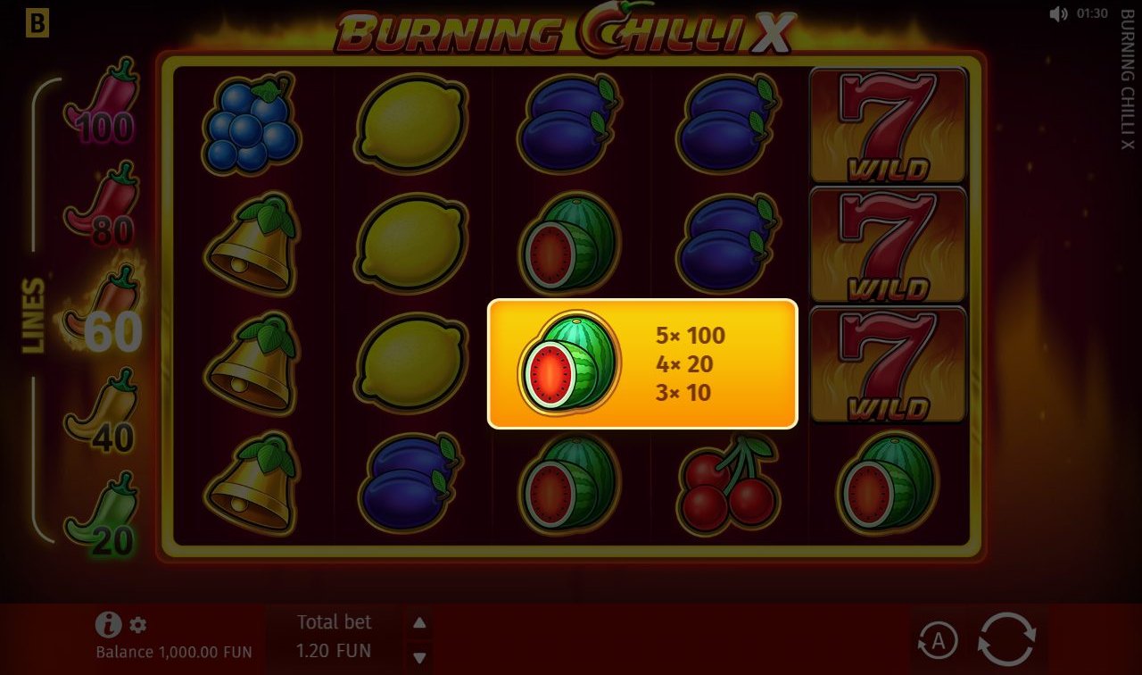 Burning Chilli X base game reels