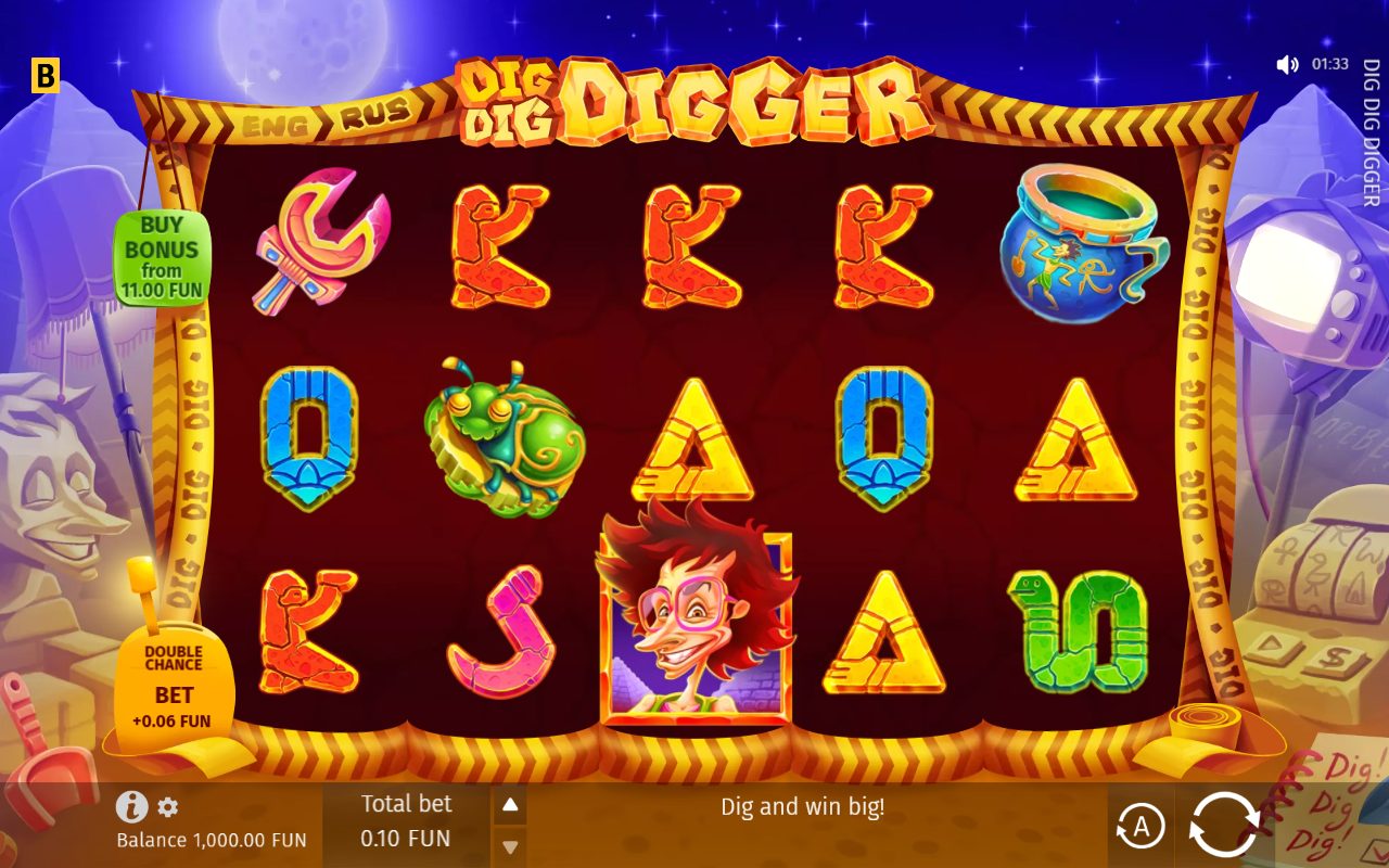 Dig Dig Digger game lobby / feature intro