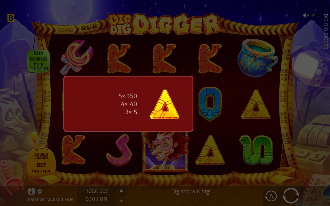 Dig Dig Digger base game reels