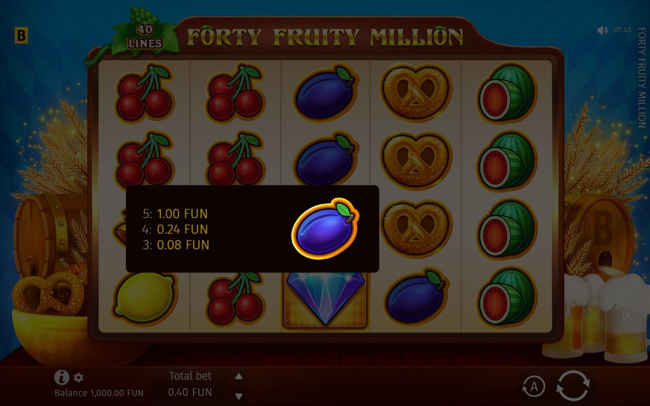 Forty Fruity Million base game reels